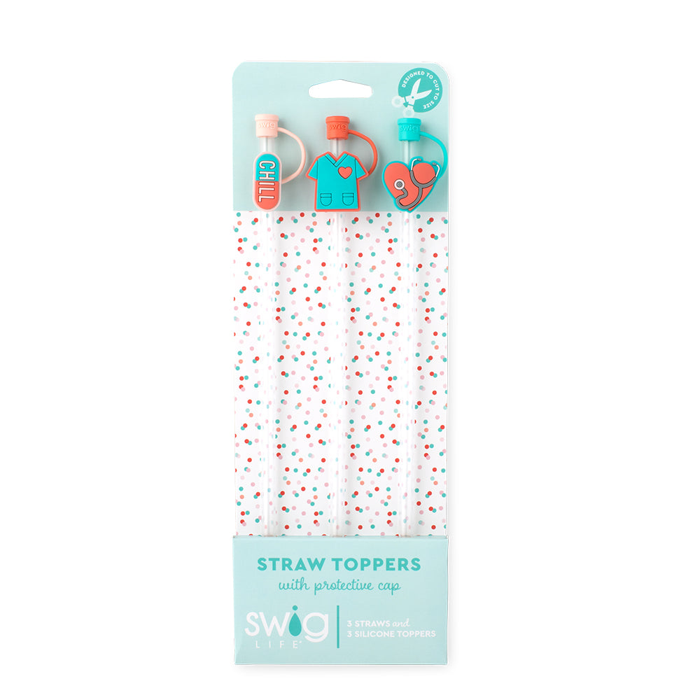 Scrub Life Straw Topper Set - 6 Pack Silicone Drink Lids for Smoothies, Boba & Iced Coffee - Perfect for Reusable Cups, Tumblers & Mason Jars