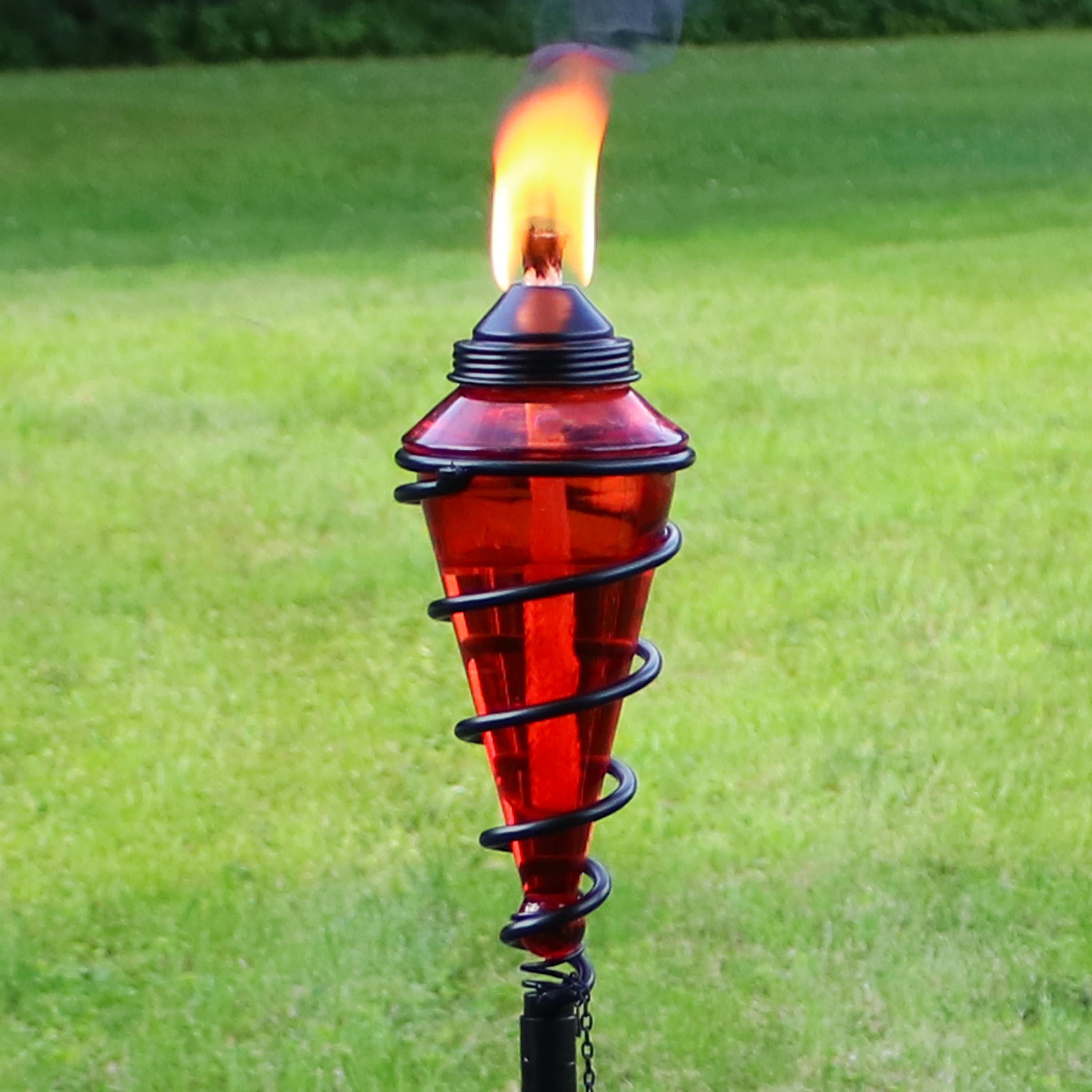 Sunnydaze Adjustable Height Metal Swirl Glass Outdoor Lawn & Patio Torch - Decorative Lighting for Backyard, Garden, Poolside & Outdoor Parties