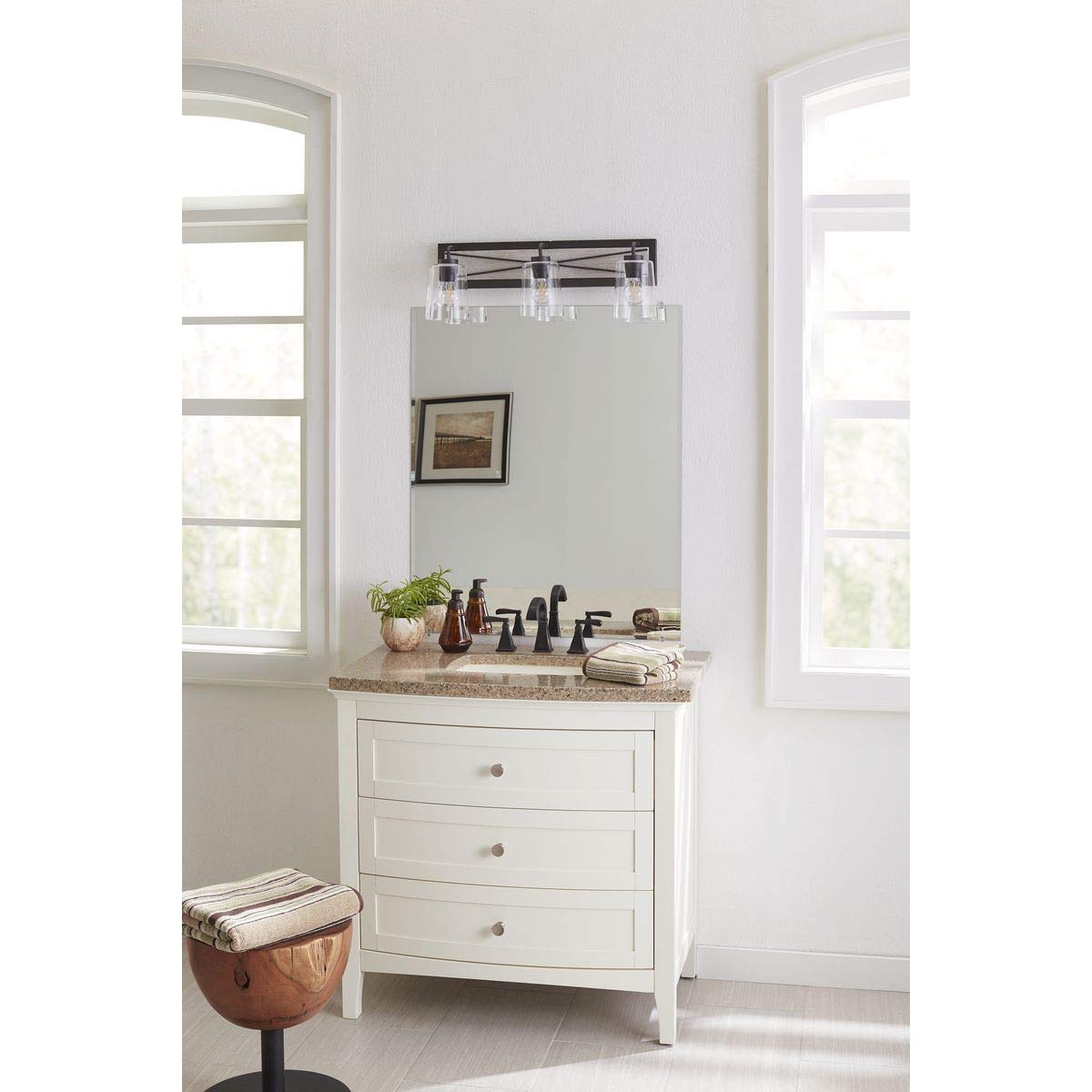Progress Lighting Briarwood Collection 3-Light Clear Glass Coastal Bath Vanity Light in Graphite & Black - Perfect for Bathroom Vanity, Powder Room, and Coastal Style Home Decor
