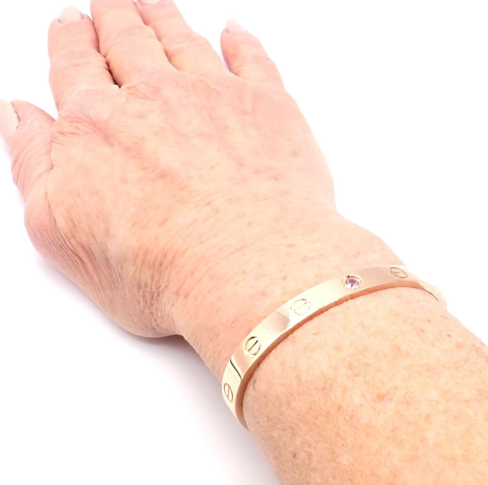 Authentic Cartier 18K Rose Gold Pink Sapphire Love Cuff Open Bracelet - Size 16 - Luxury Jewelry Gift for Women, Perfect for Anniversaries, Valentine's Day & Special Occasions