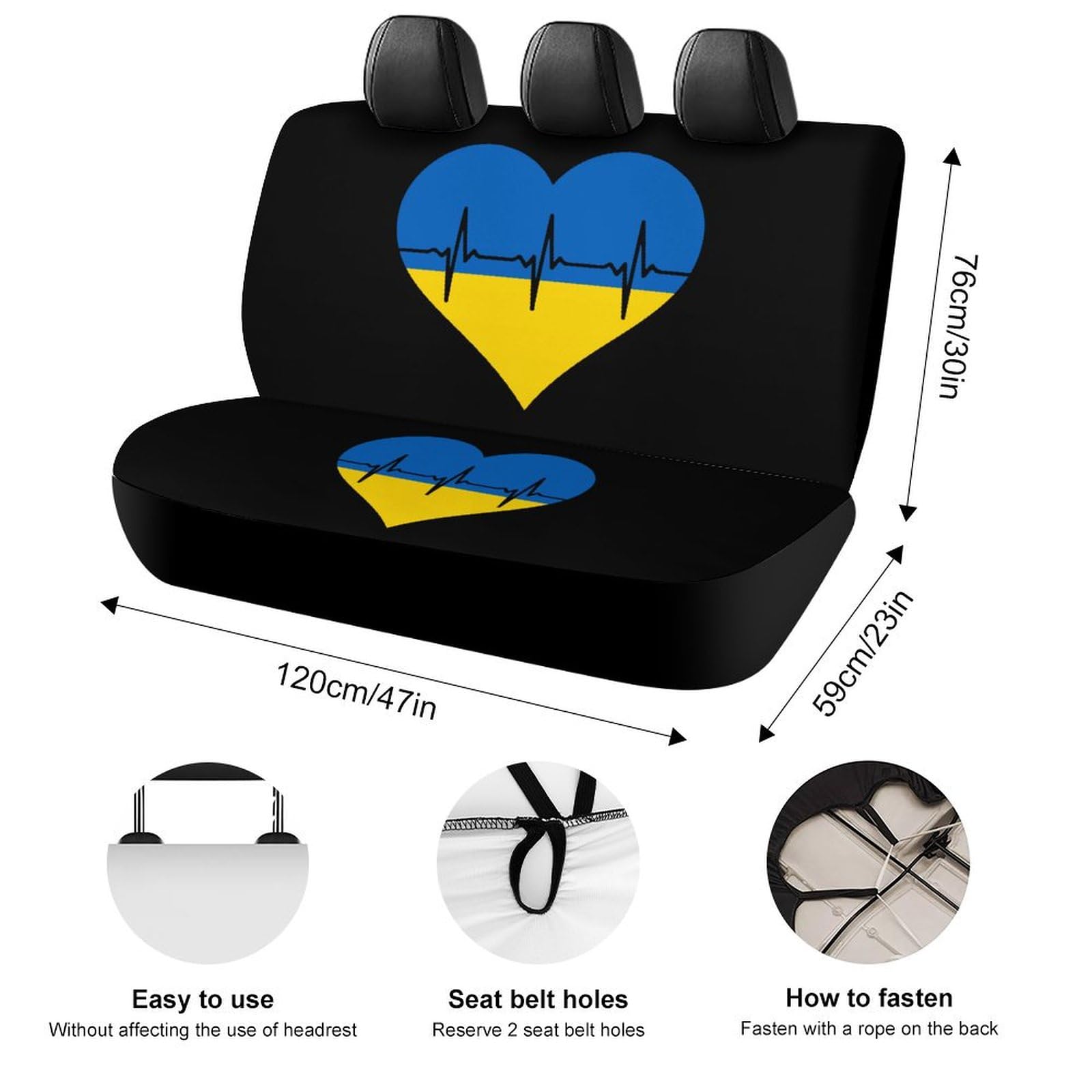 Ukraine Heartbeat Soft Pet Car Seat Cover - Waterproof Back Seat Protector for Dogs & Cats, Durable Bench Cover with Non-Slip Design | Perfect for SUV, Sedan, Truck Interior Protection & Travel Decor