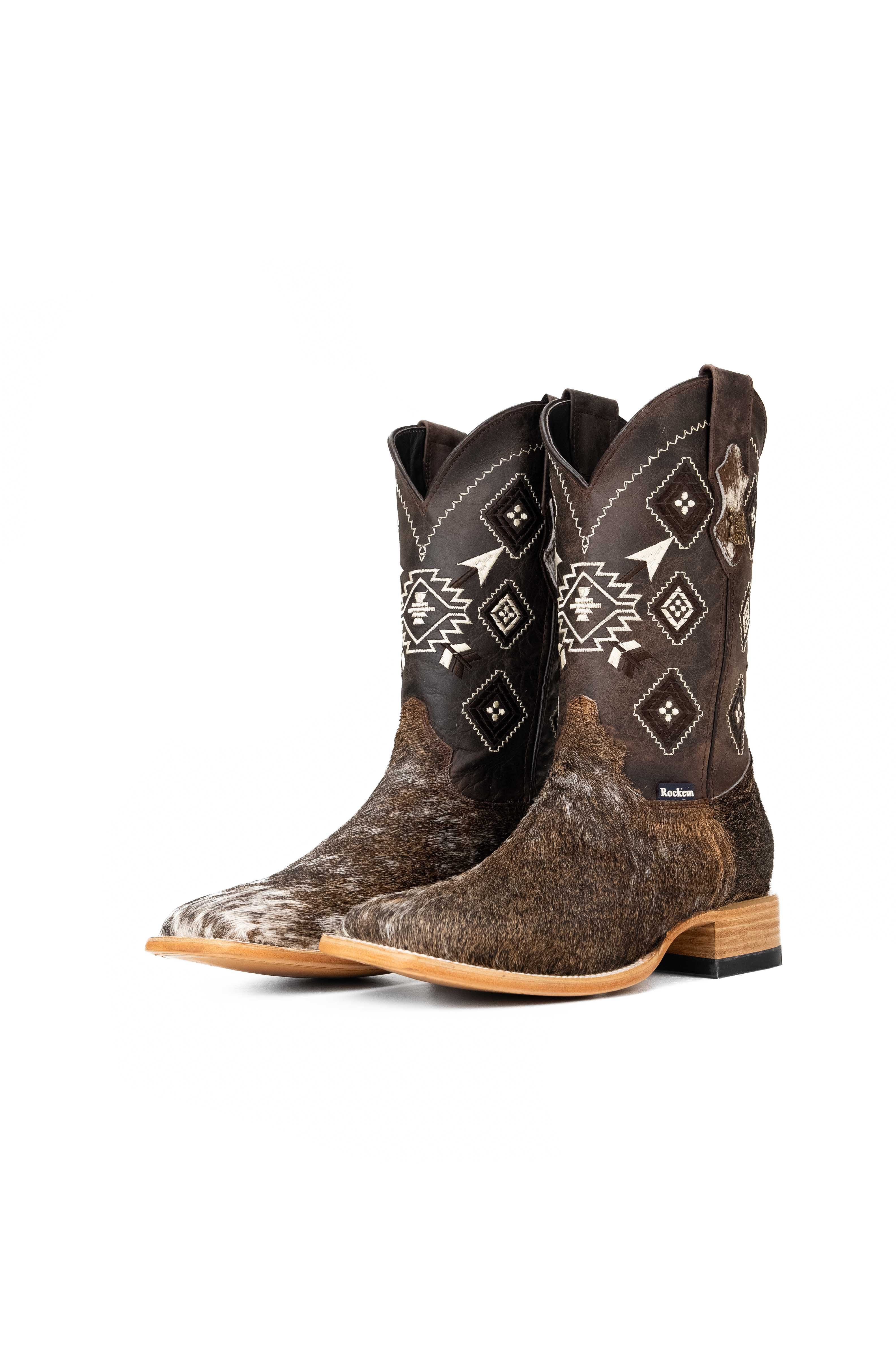 Authentic Men's Cowhide Square Toe Cowboy Boots - Size 9.5 (US) - Western Style Riding Boots for Country Music Festivals, Rodeos & Outdoor Adventures