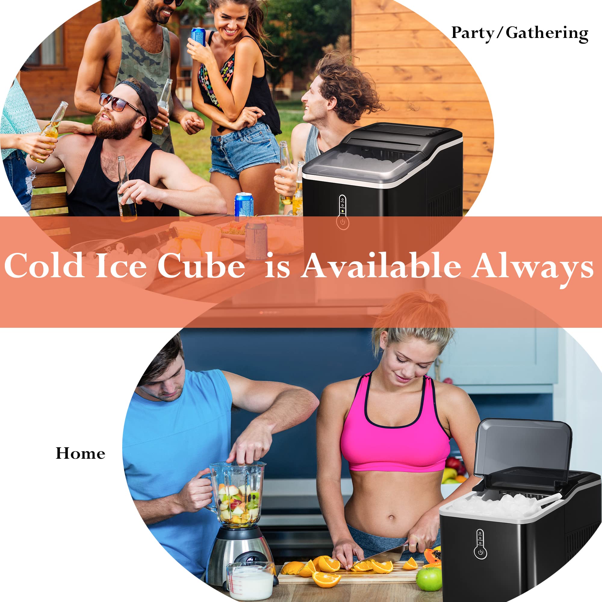 26lbs Portable Ice Maker Machine - Self-Cleaning Countertop Ice Maker with 1.5L Capacity, Makes 9 Cubes in 8 Minutes - Compact Electric Ice Machine with Scoop & Basket for Home, Office, Camping, RV, Parties (Black)