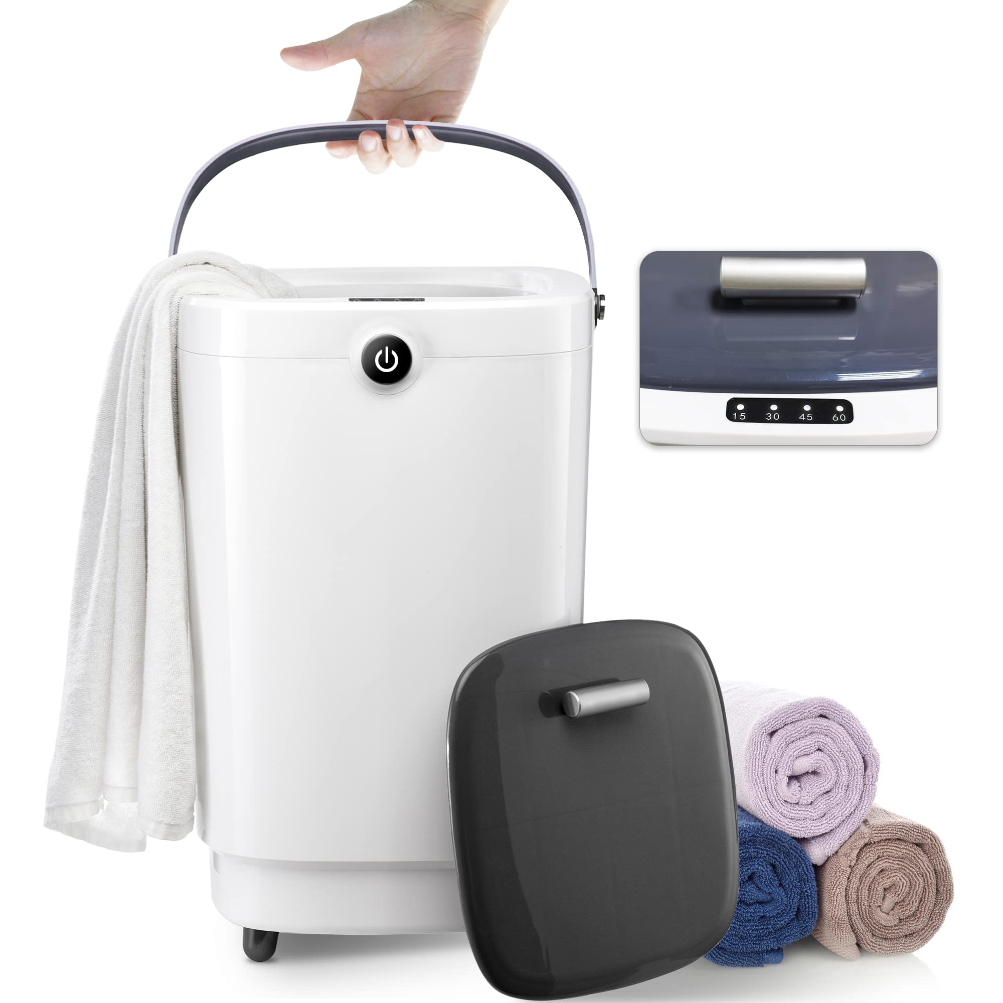 Premium TMWINGS Electric Towel Warmer Bucket for Bathroom & Spa - Fast Heating in 10 Minutes - Holds 2 Oversized Towels, Bathrobes & Blankets (Gray) - Perfect for Home Luxury, Hotel Amenities & Relaxing Spa Days