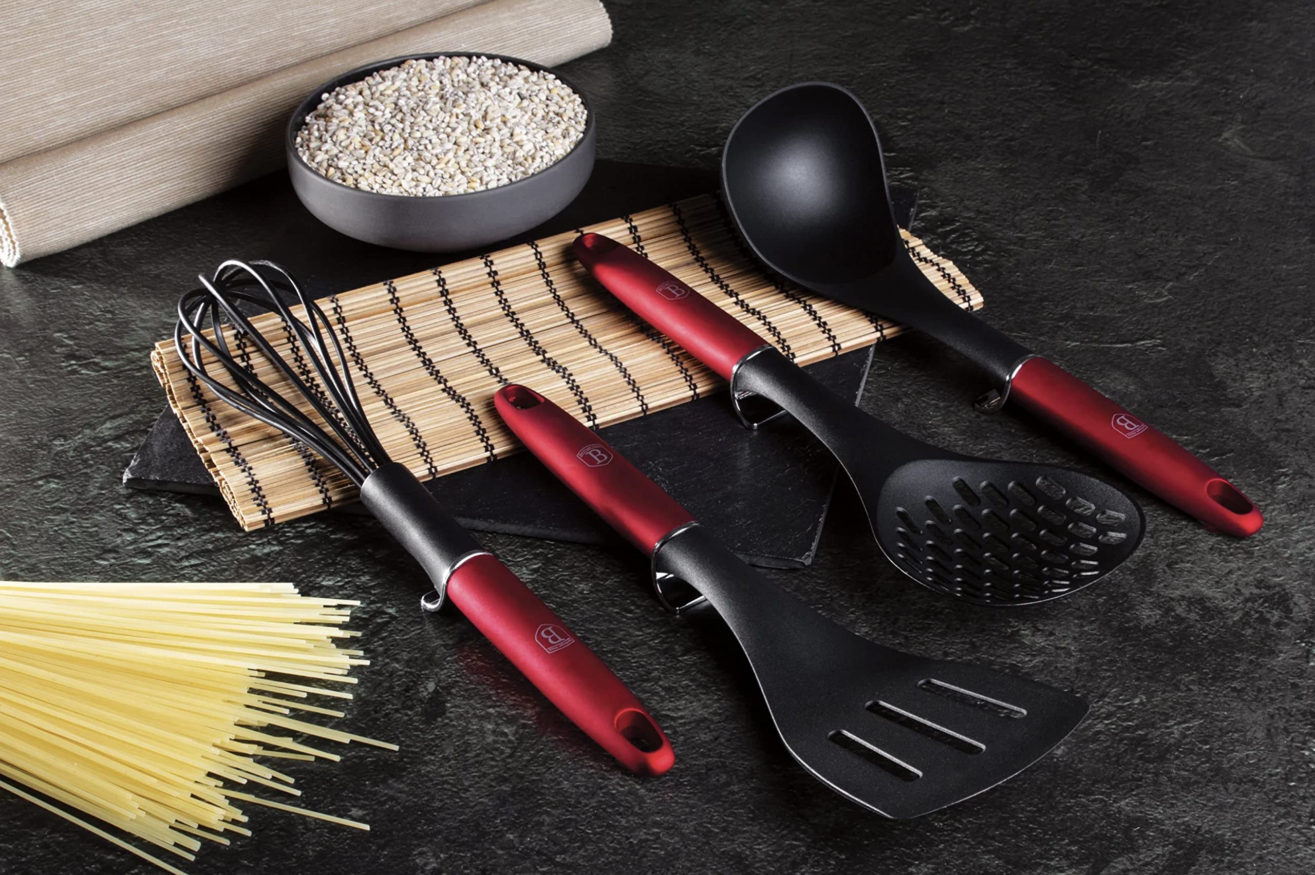 Berlinger Haus 17-Piece Nonstick Cookware Set with Utensils & Knife Set - Turbo Induction Pots & Pans, Ergonomic Handles, Dishwasher Safe (Red) - Perfect for Home Cooking, Professional Chefs & Gift Giving