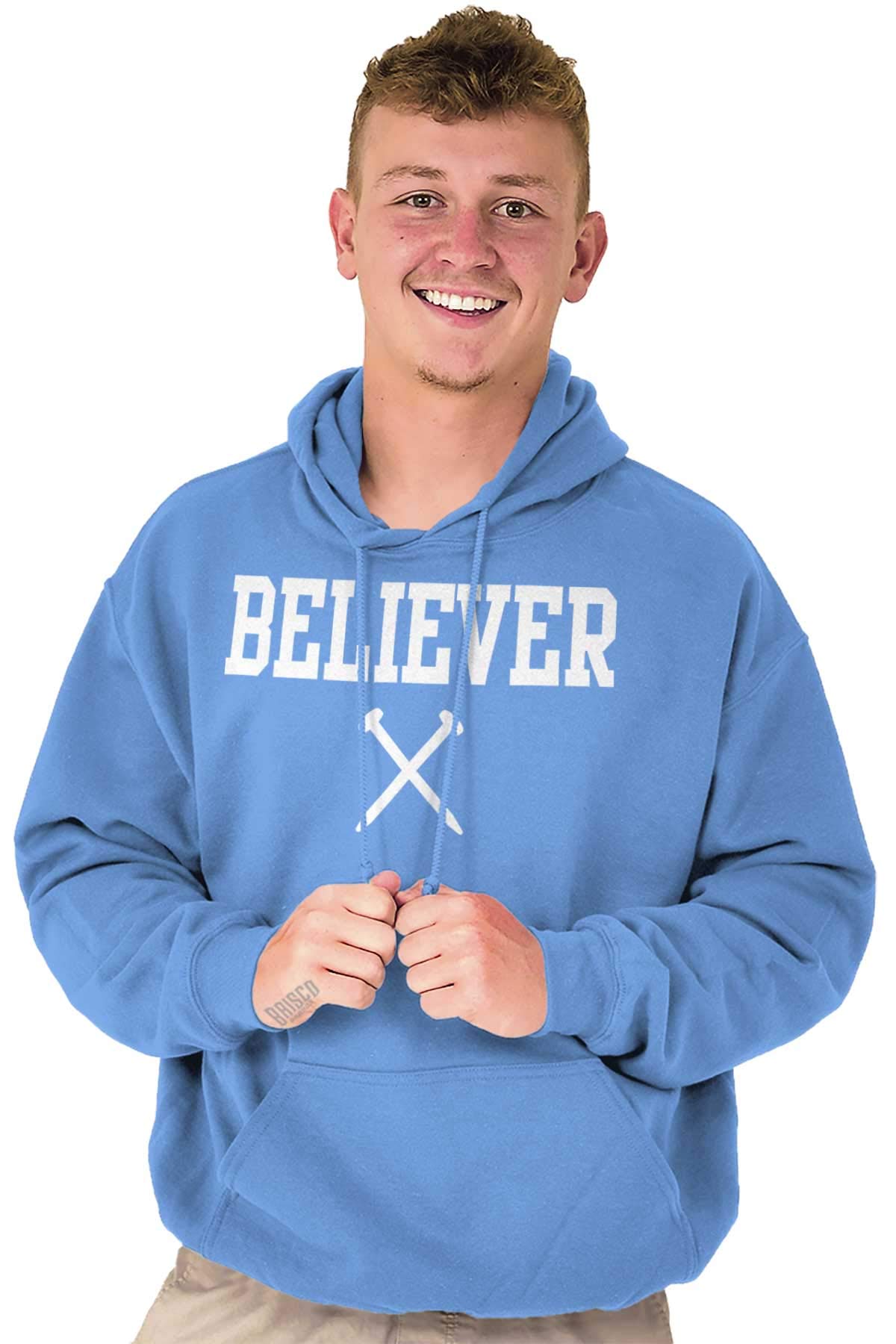 Classic Teaze Believer Nails Cross Christian Hoodie Sweatshirt for Women & Men - Religious Apparel for Church, Bible Study & Everyday Faith Wear