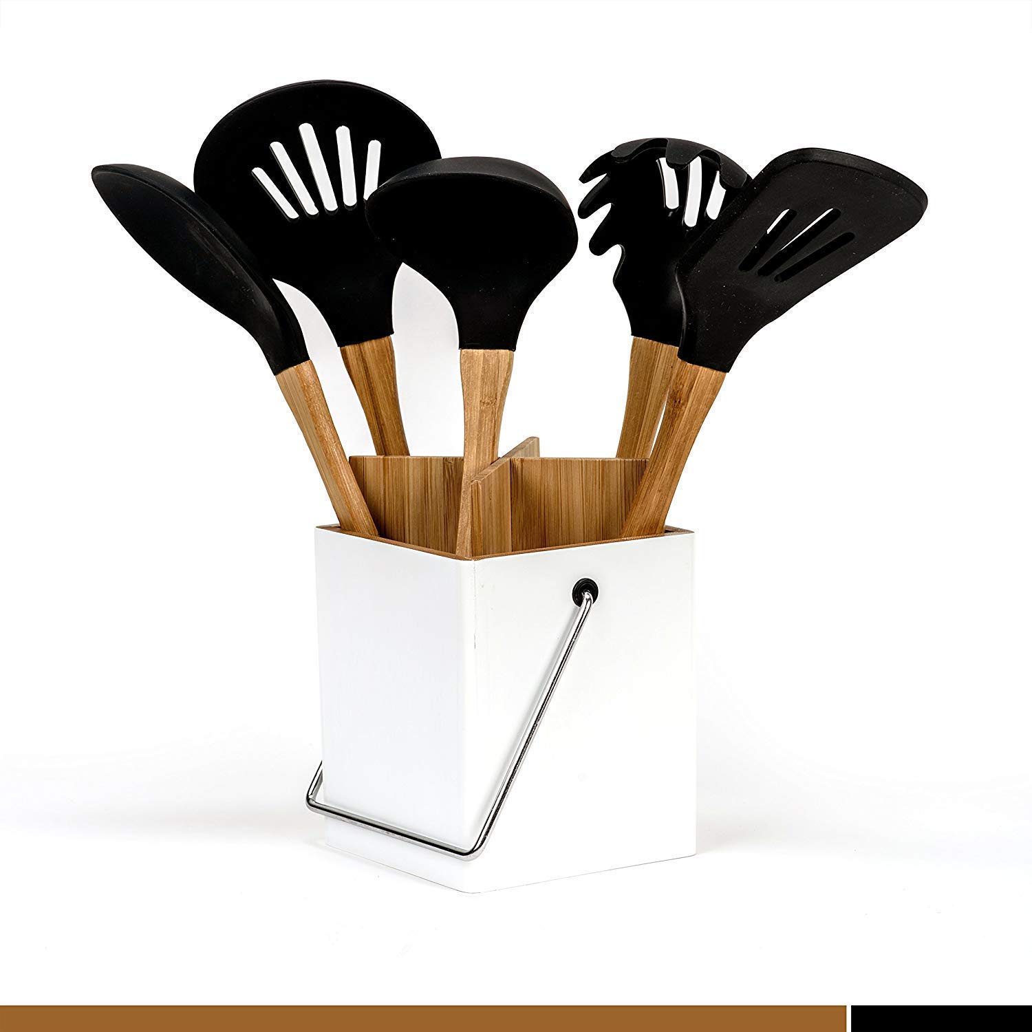 6-Piece Silicone Kitchen Utensil Set with Bamboo Handles - Non-Toxic for Nonstick Cookware - Perfect for Baking & Cooking