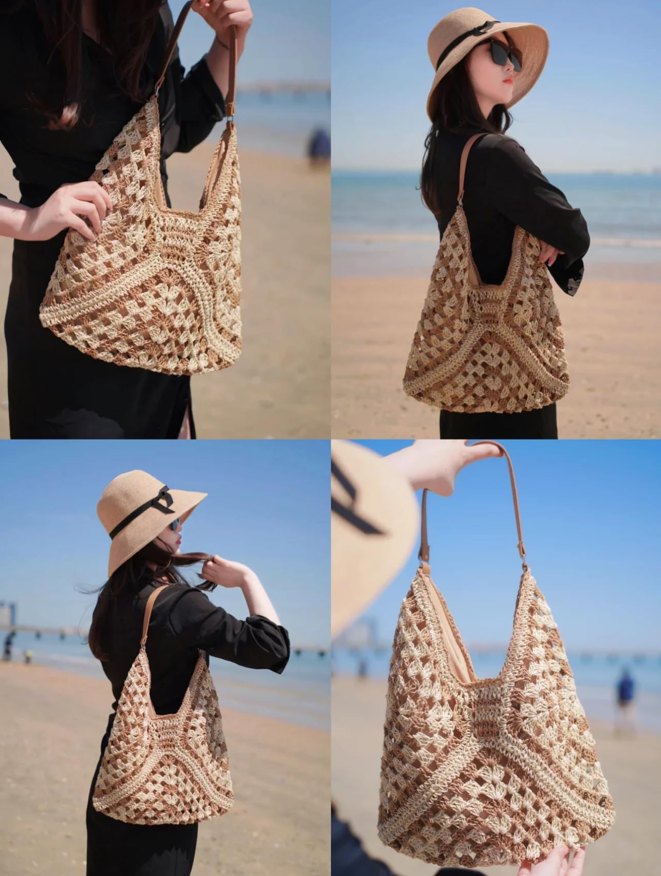 Women's Straw Woven Hobo Beach Bag - Lightweight Summer Tote Shoulder Bag for Women - Perfect for Beach, Pool, Picnic & Travel Accessories