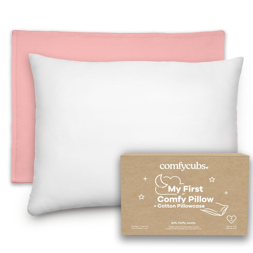 Comfy Cubs Toddler Pillow with Soft Muslin Cotton Pillowcase - Hypoallergenic & Breathable Baby Pillow for Nursery, Travel & Nap Time