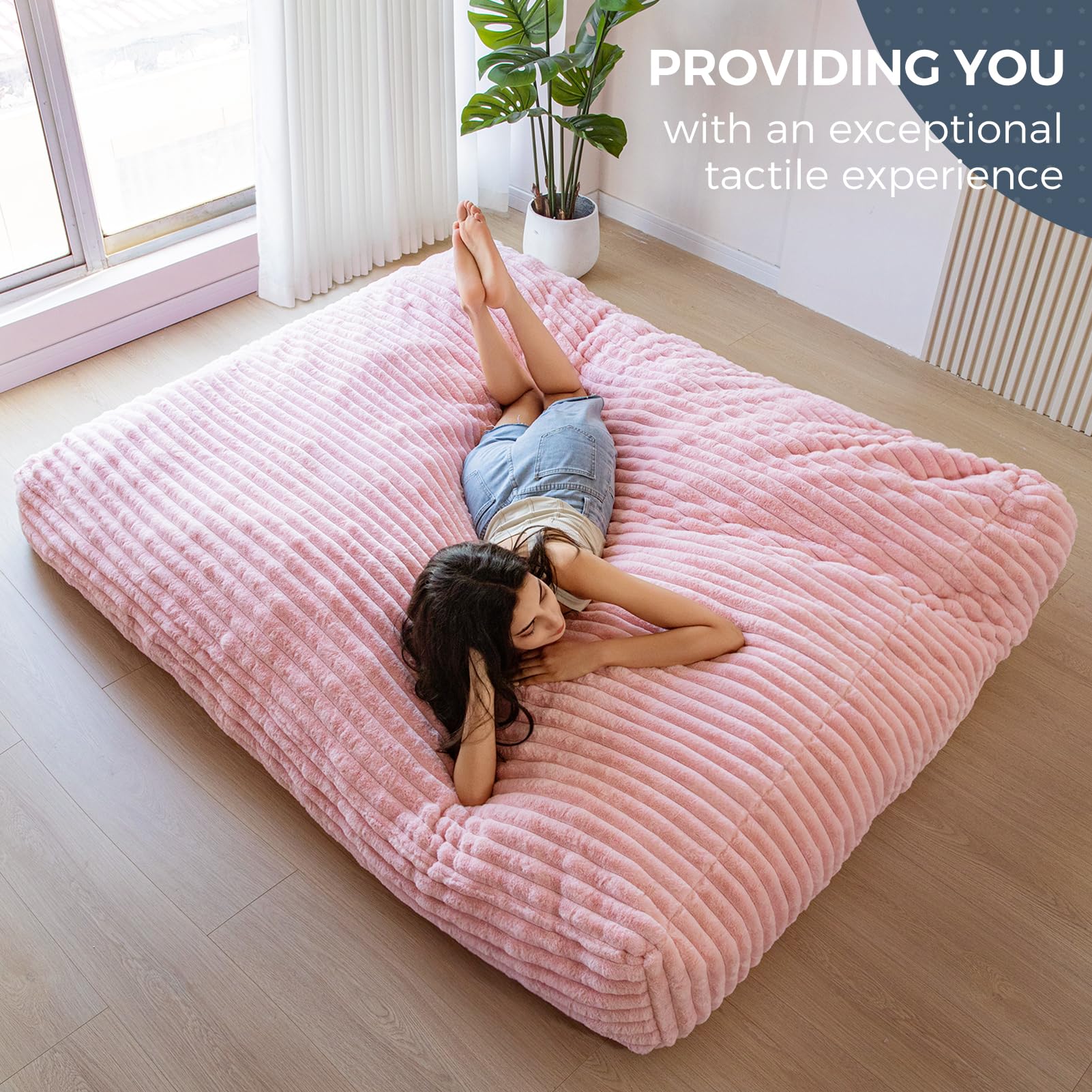 MAXYOYO Giant Bean Bag Chair Bed for Adults - Convertible Beanbag from Lazy Chair to Floor Mattress, Large Floor Sofa Couch with High-Density Foam Filling, Machine Washable Cover - Perfect for Living Room, Bedroom, Game Room & Dorm Relaxation