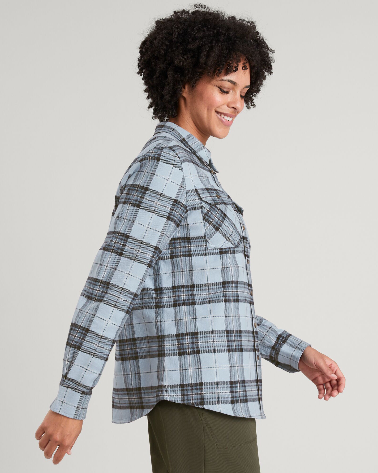 Carrillon Women's HF Long Sleeve Shirt - Ripple/Night Check Plaid Button Down Top for Office, Casual Wear & Fall Outfits