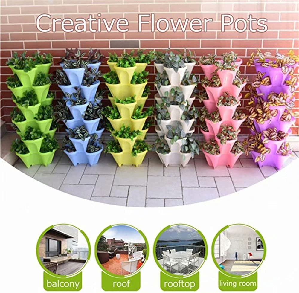Stackable Strawberry & Herb Garden Planter - Vertical Gardening Pots for Indoor/Outdoor Use - BPA Free 4-Petal Design (Pink) - Perfect for Small Spaces, Balconies & Kitchen Windowsills