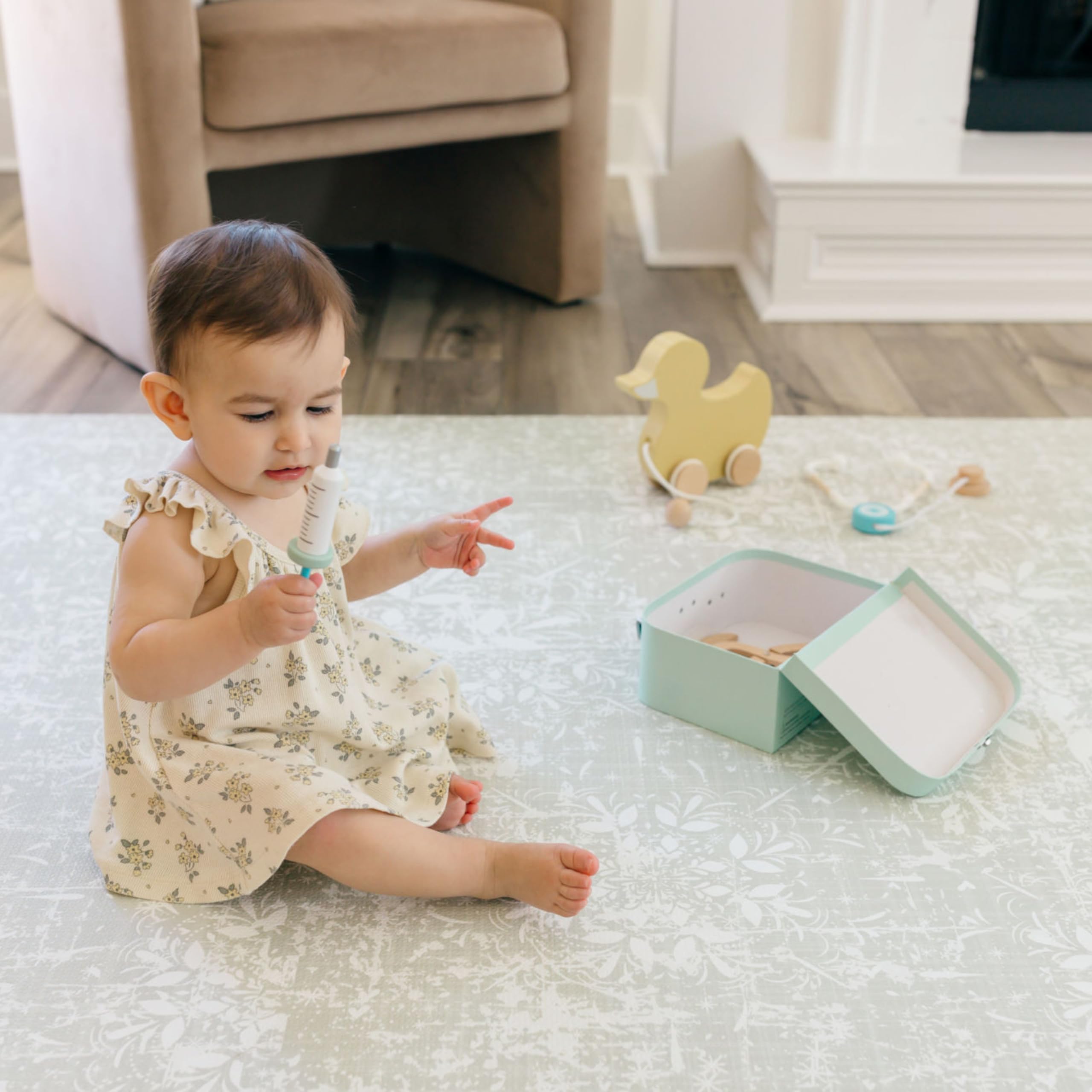 Premium EVA Foam Baby Play Mat 6x6ft - Non-Toxic Soft Floor Mat for Infants & Toddlers - Crawling Mat for Playroom, Nursery & Daycare - Perfect for Tummy Time, Learning & Safe Play - Waterproof & Easy to Clean - Eden Collection (Blue/Grey)