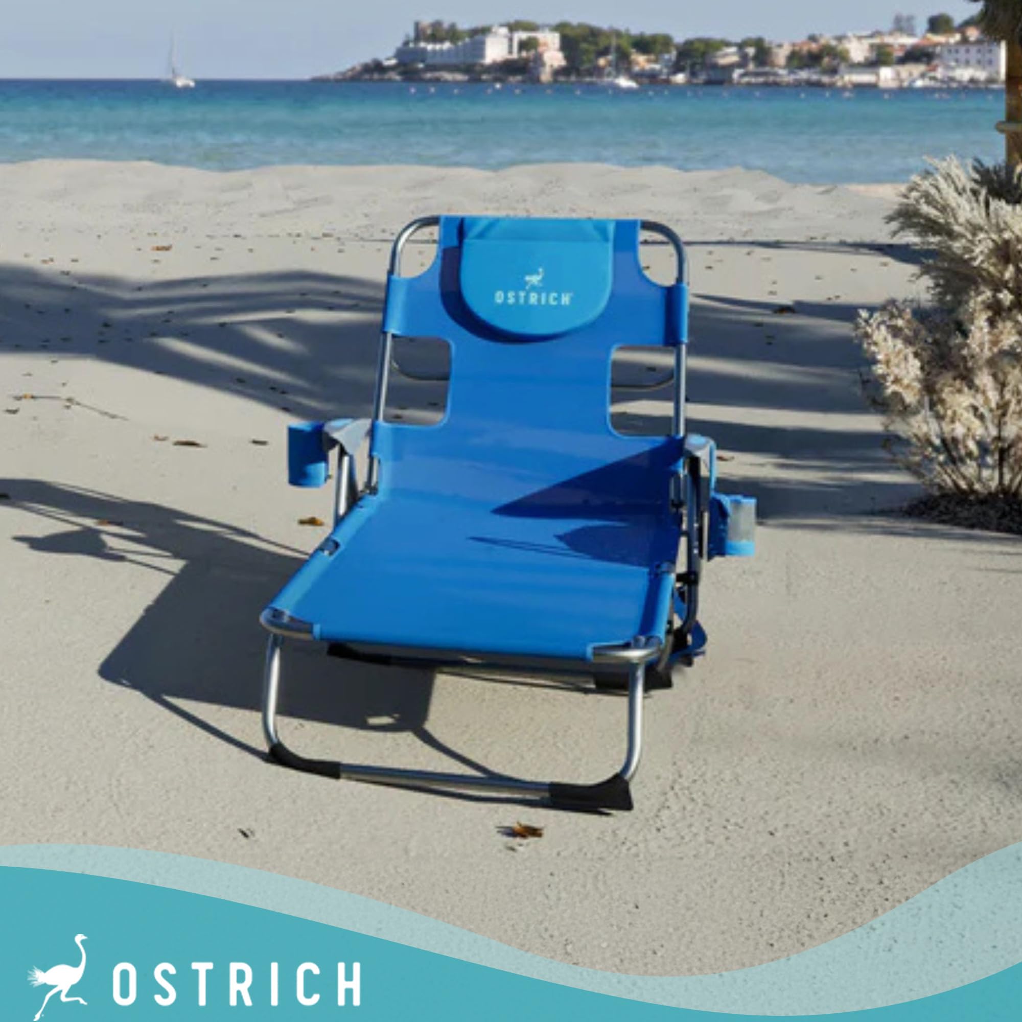 Premium Folding Ostrich Margate Chaise Lounge Beach Chair with Face Hole - Adjustable Armrests & Carry Strap - Perfect for Poolside, Sunbathing, Stomach Reading & Tanning - Ideal for Backyard, Beach Vacations & Outdoor Relaxation