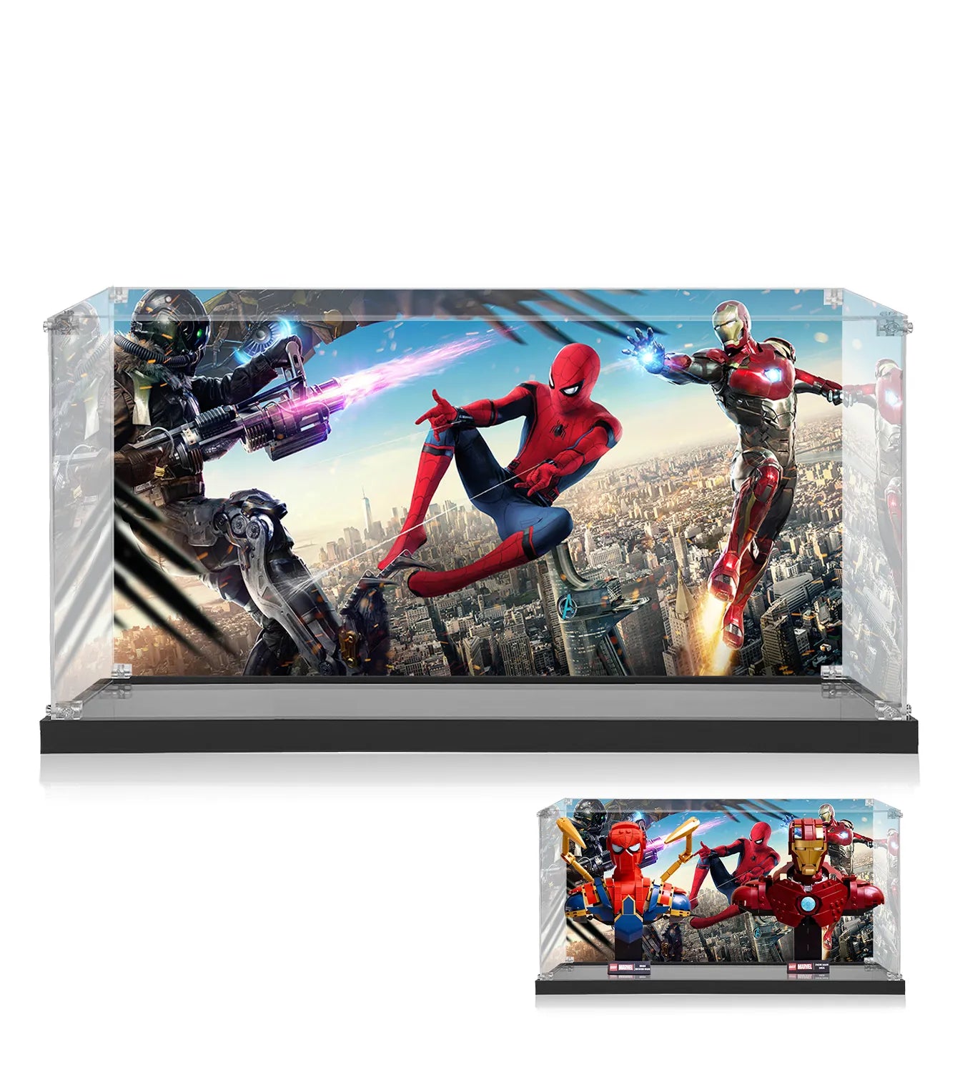 LEGO® Marvel Spider-Man 76326 & Iron Man 76327 Display Case - Protective Showcase for Collectible Minifigures - Perfect for Home Decor, Office Display & Gift Giving
