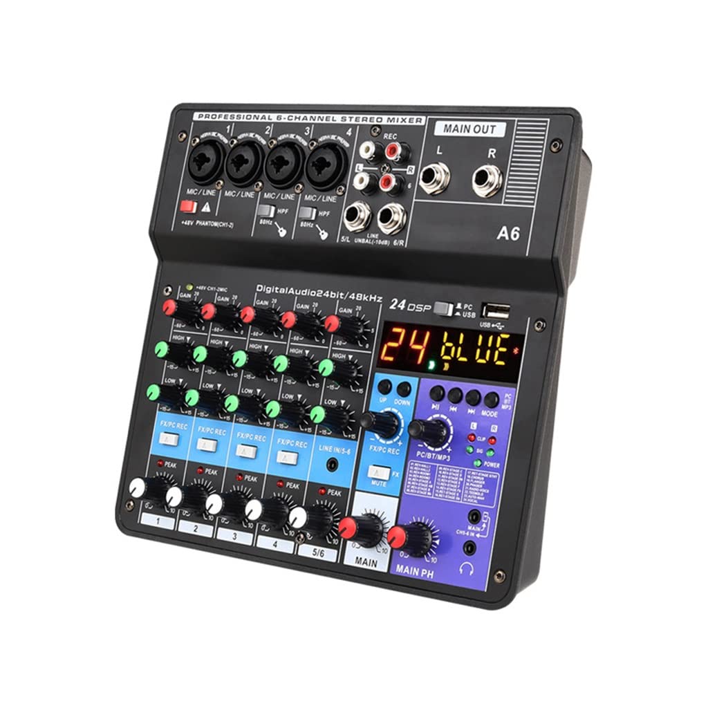 ZYXYYDS A6 6CH Portable Mini Audio Mixer Console with USB Sound Card - Professional Recording, Karaoke Singing, Live Streaming & Party DJ Mixing for Home Studios, Podcasts & Webcasts