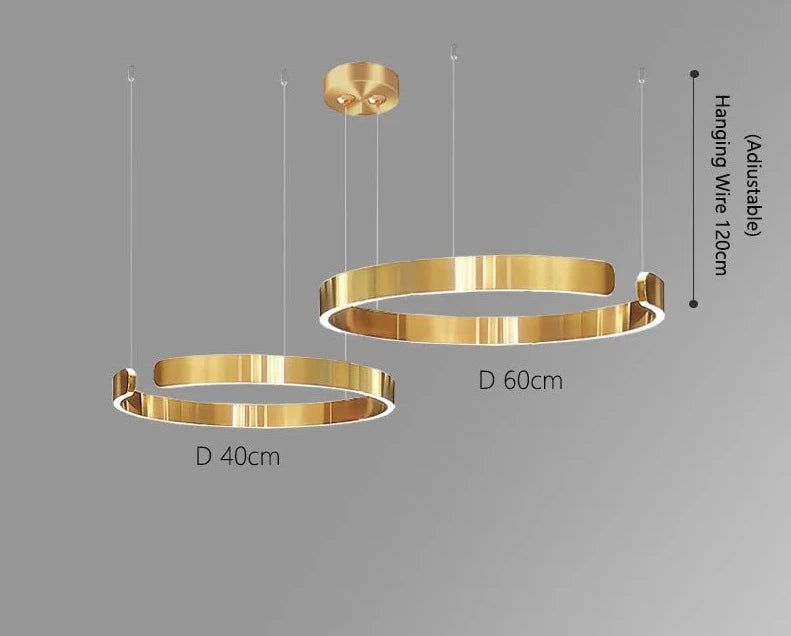 Elegant Minimalist Ring Chandelier Light Fixture - Aluminum Plated Modern Pendant Lighting for Dining Room, Bedroom & Living Room Decor