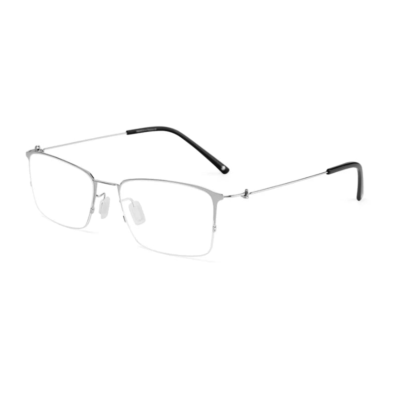 Unisex Black Semi-Rimless Square Titanium Eyeglasses Frame 68203 - Lightweight & Durable Glasses for Work, Reading & Fashion