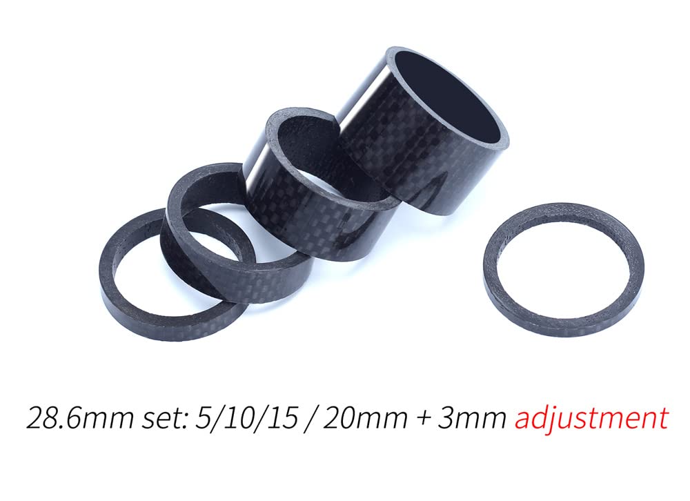 3K Carbon Fiber Bike Headset Spacer Kit (3/5/10/15/20mm) with Top Cap, Star Nut & Titanium Bolt - Compatible with 1-1/8
