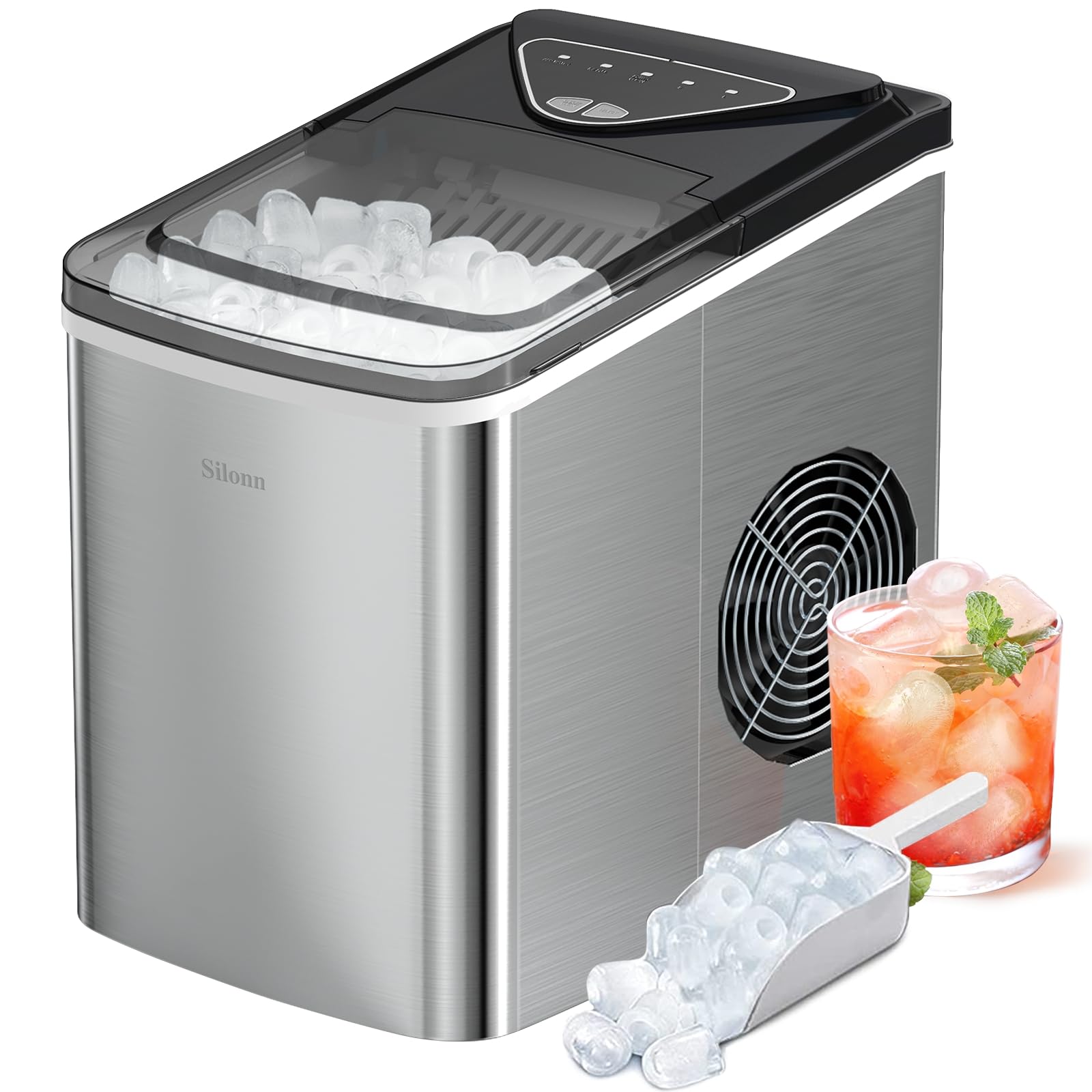 Countertop Ice Maker Machine - 9 Ice Cubes in 6 Minutes, 26lbs/24Hrs, Portable & Self-Cleaning with 2 Bullet-Shaped Ice Sizes - Perfect for Home Kitchen, Office, Bar, Party & Outdoor Gatherings
