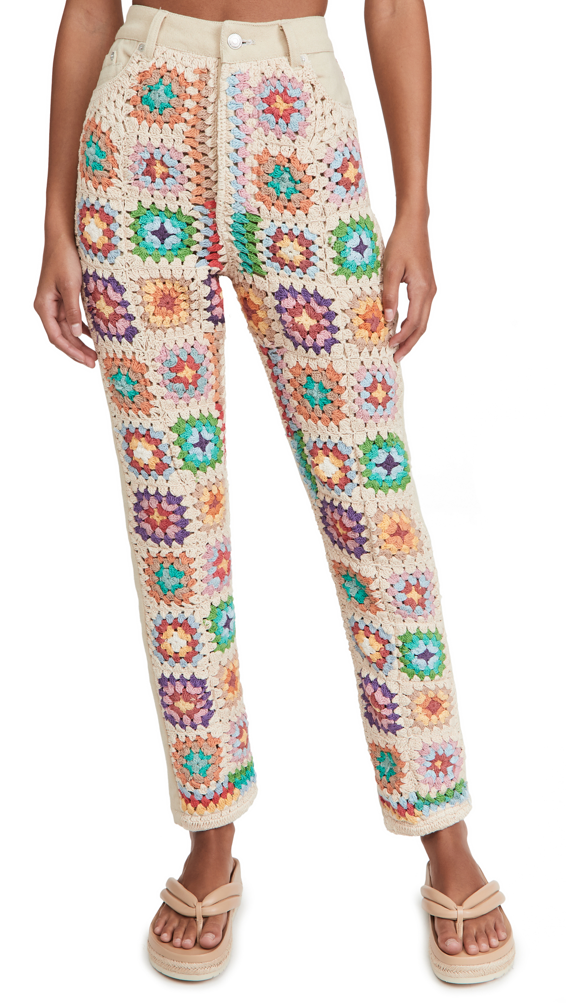 Free People Women's Crochet Zuri Mom Jeans - High Waisted Vintage Denim Pants for Casual Outfits & Boho Style