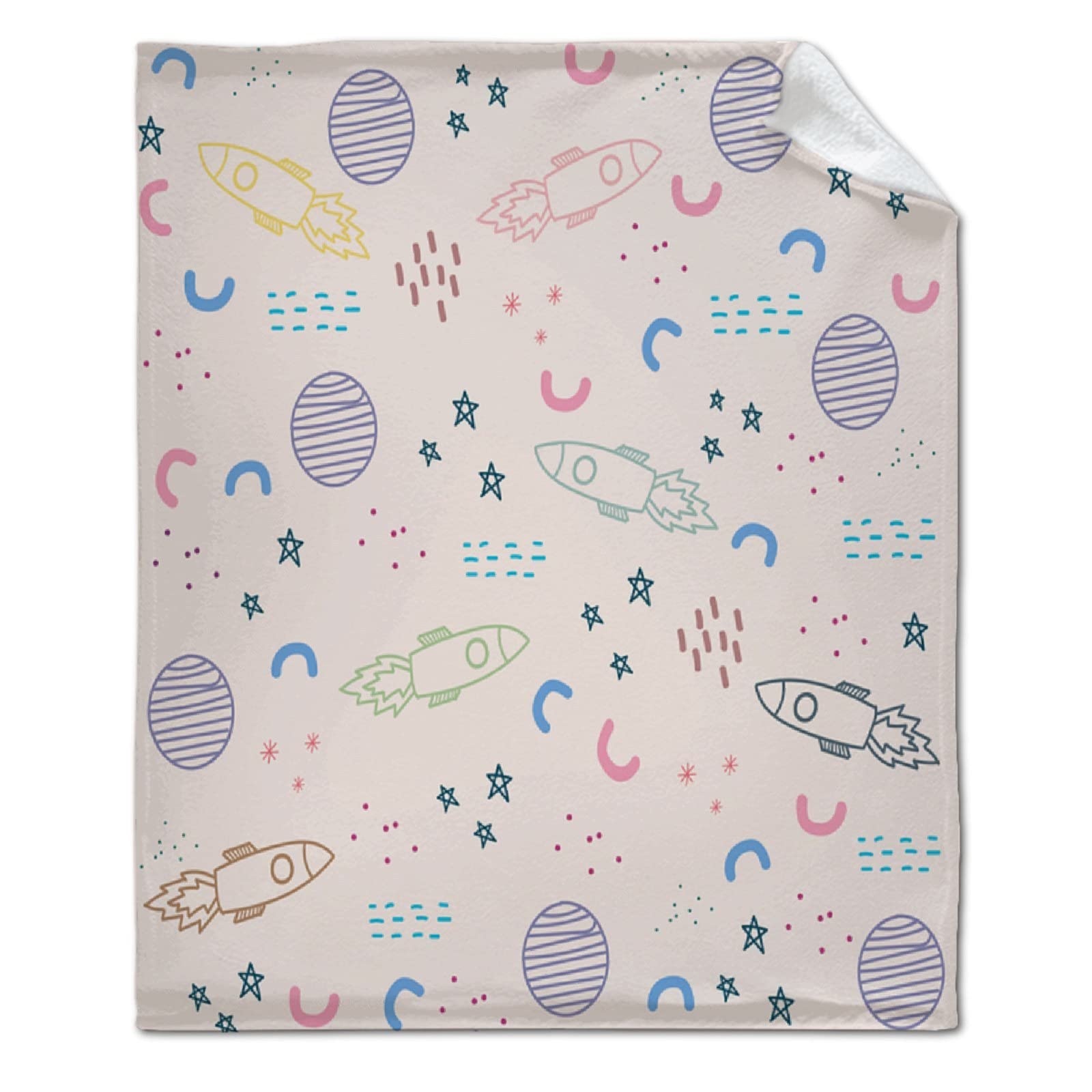 Spaceship Rocket & Planets Flannel Plush Blanket - Super Soft Cozy Extra Large 120x90 Inch Throw for Boys, Girls & Adults - Perfect for Bed, Couch, Sofa & Family Movie Nights