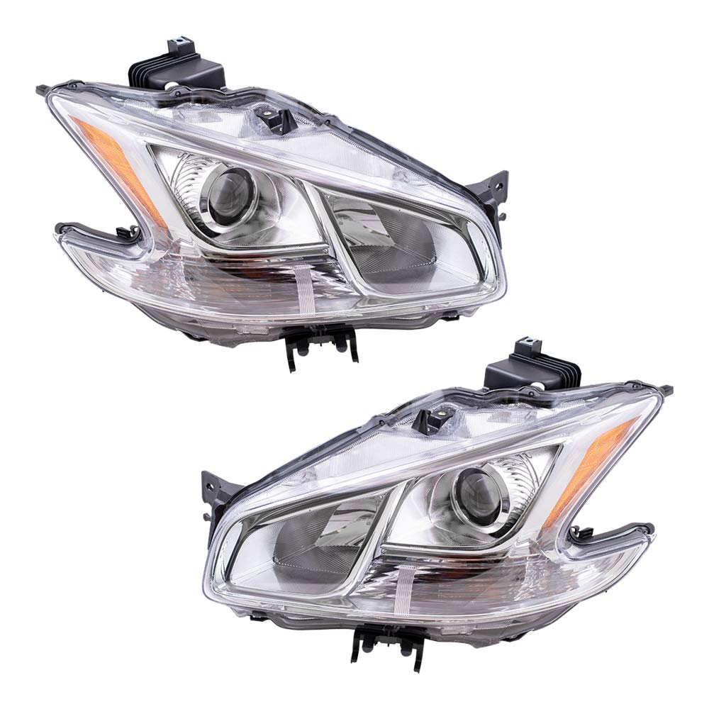 Brock Replacement Halogen Headlights & Headlamps for 2009-2014 Nissan Maxima - Driver & Passenger Side (Part# 26060-9N00A, 26010-9N00A) - Perfect for Night Driving & Vehicle Restoration