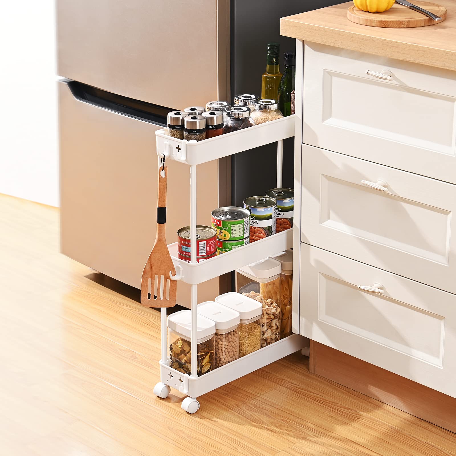KINGRACK 3-Tier Slim Rolling Storage Cart with Wheels | Space-Saving Slide-Out Organizer for Bathroom, Kitchen & Narrow Spaces | White | Perfect for Small Apartments, Dorm Rooms & Closet Organization