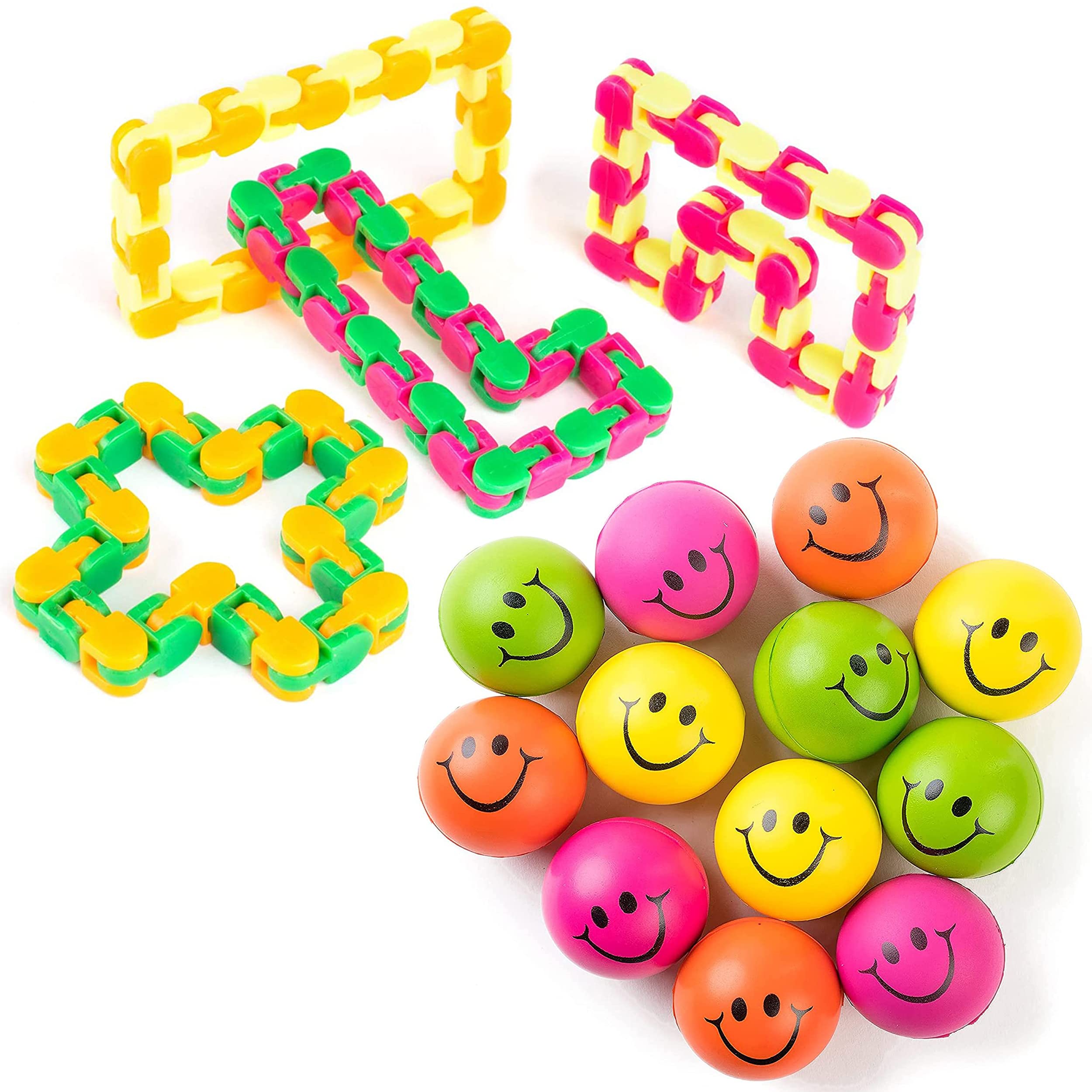 Neliblu Kids Party Favors - Wacky Tracks Snap & Click Fidget Toys for Sensory Play, Happy Face Squishies & Stress Relief Foam Balls - Perfect for Birthday Gifts, Classroom Rewards and Anxiety Relief