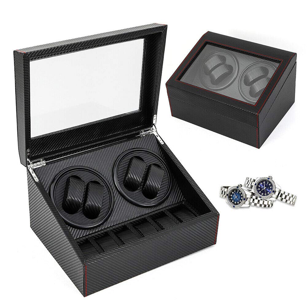 TFCFL Automatic Rotating Watch Winder Box - 4+6 Compartment Carbon Fiber Watch Case Display for Men's Luxury Watches | Perfect for Home, Office & Travel Storage