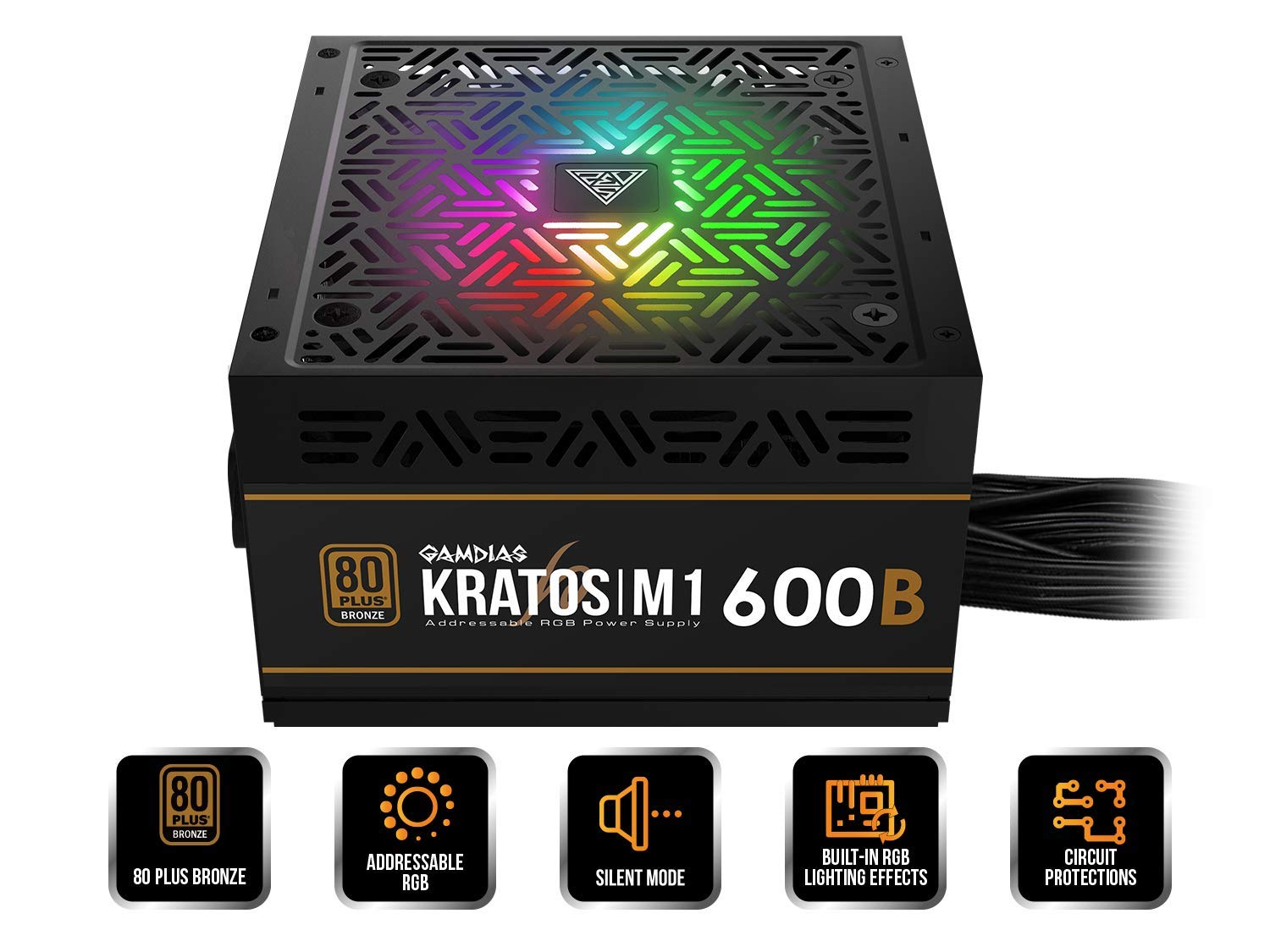 GAMDIAS Kratos M1-600B 600W 80 Plus Bronze Certified Power Supply - RGB Gaming PC PSU with Active PFC for High-Performance Computers | Perfect for Gaming Rigs, Workstations & Home Office Setups