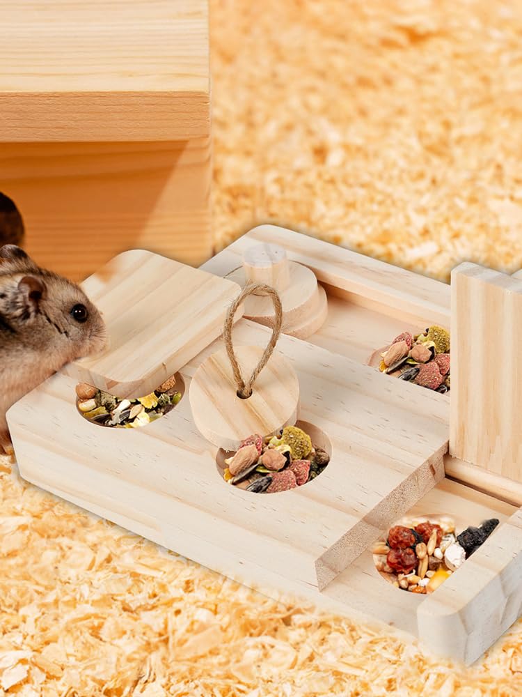 6 in 1 Wooden Small Animal Foraging Toy Set - Interactive Enrichment Toys for Hamsters, Guinea Pigs, Rabbits, Chinchillas & Gerbils - Perfect for Cage Play, Exercise & Mental Stimulation