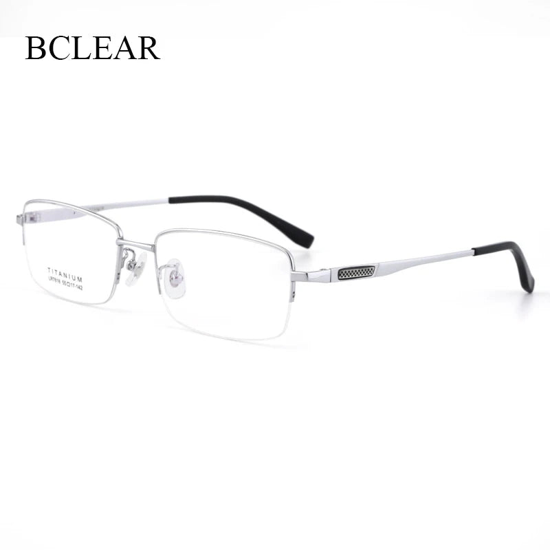 Bclear Men's Semi-Rimless Square Titanium Eyeglasses 47818 - Lightweight & Durable Frame for Work, Reading & Everyday Use