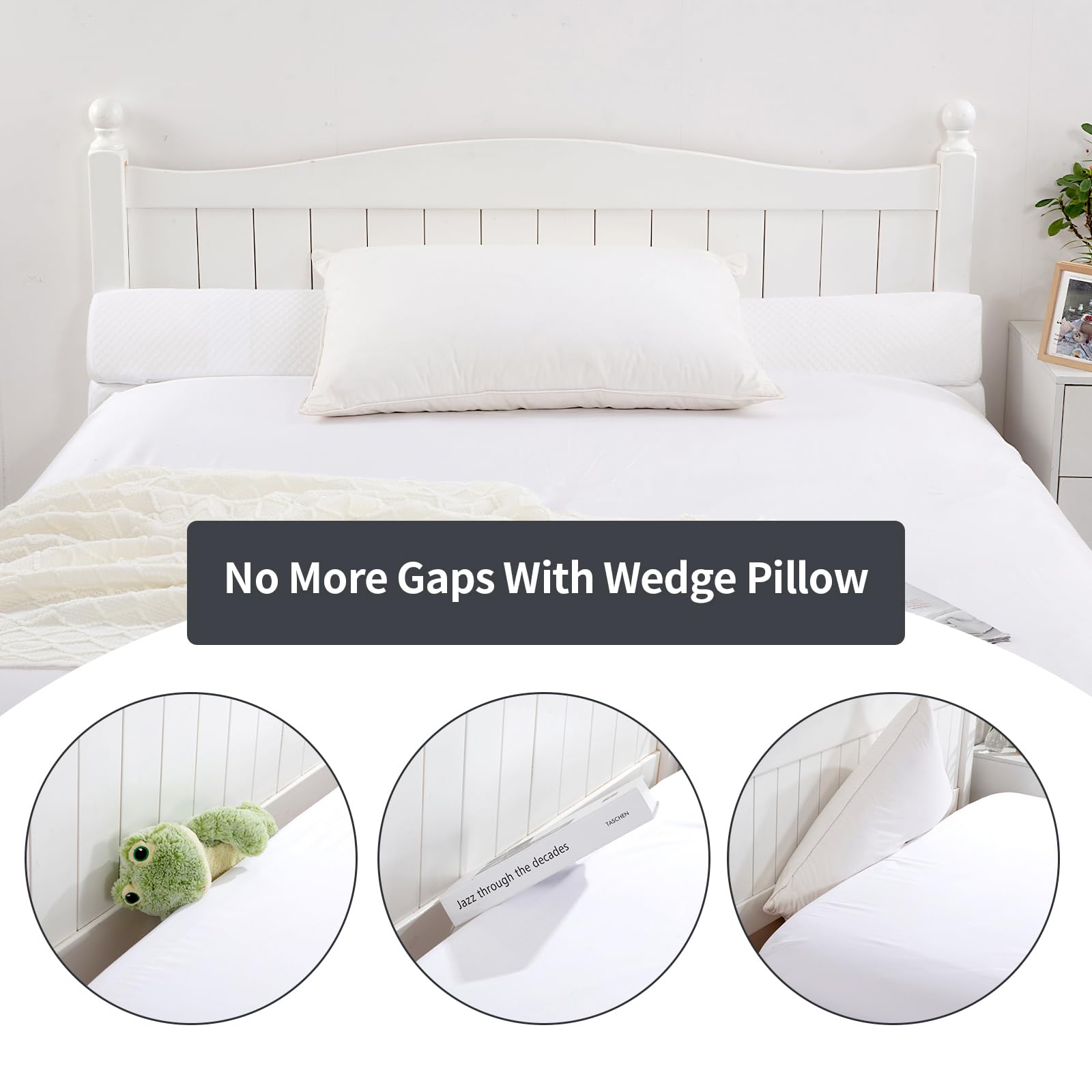 MABOZOO Headboard Gap Pillow - White Bed Wedge Filler, Foldable for Mattress - Home & Bedroom Comfort