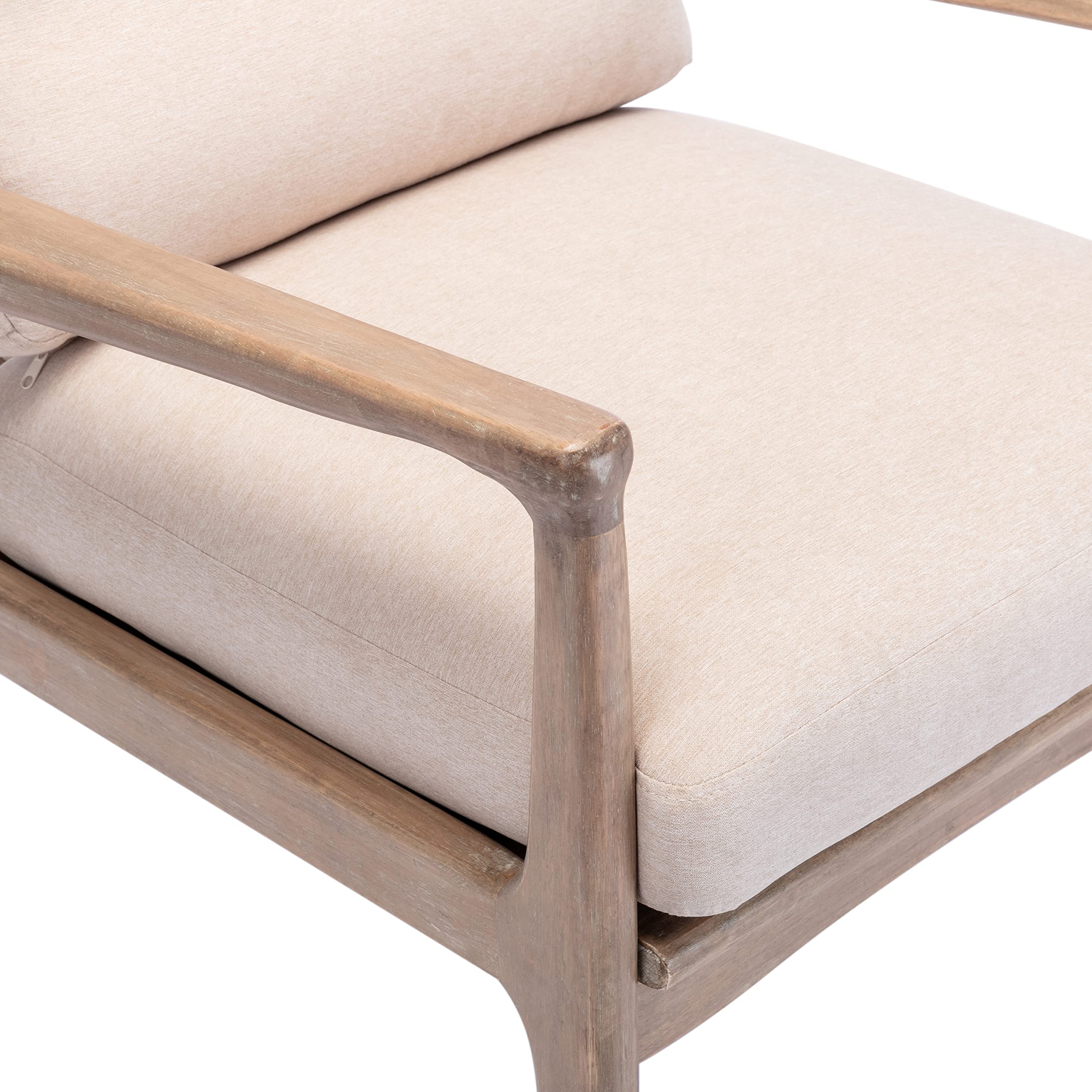 Mid-Century Modern Retro Accent Chair - Upholstered Wood Frame Lounge Armchair for Living Room, Bedroom & Office - Elegant Reading Chair in Linen Tan - Perfect for Relaxing, Reading & Home Decor