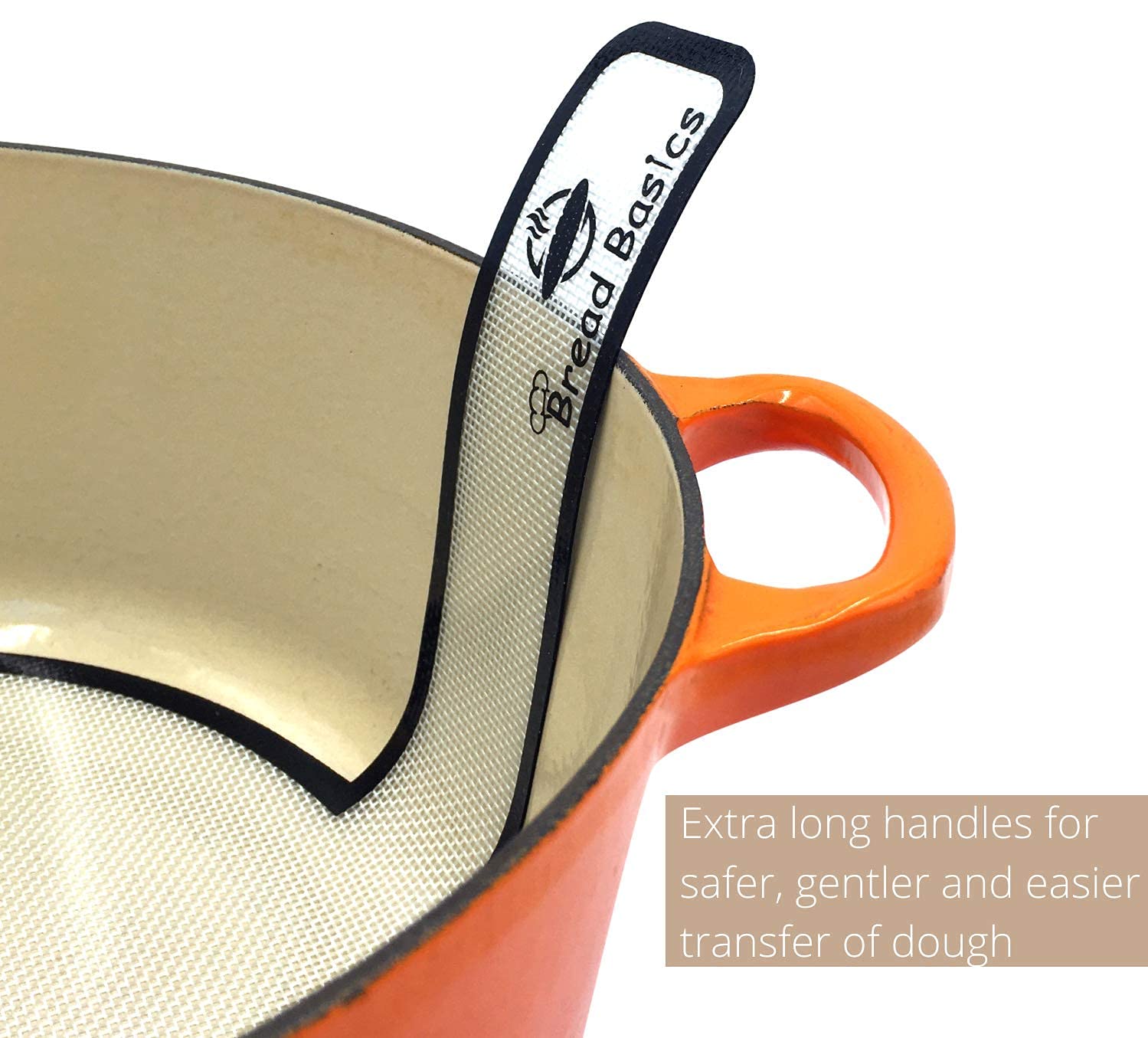 Non-Stick Silicone Baking Mat for Dutch Oven Bread Baking - Reusable, Eco-Friendly Parchment Paper Alternative with Storage Band & Long Handles (9.4 Inch) - Perfect for Homemade Artisan Bread, Pizza Dough & Pastry Making - Easy Clean & Safe Dough Transfer