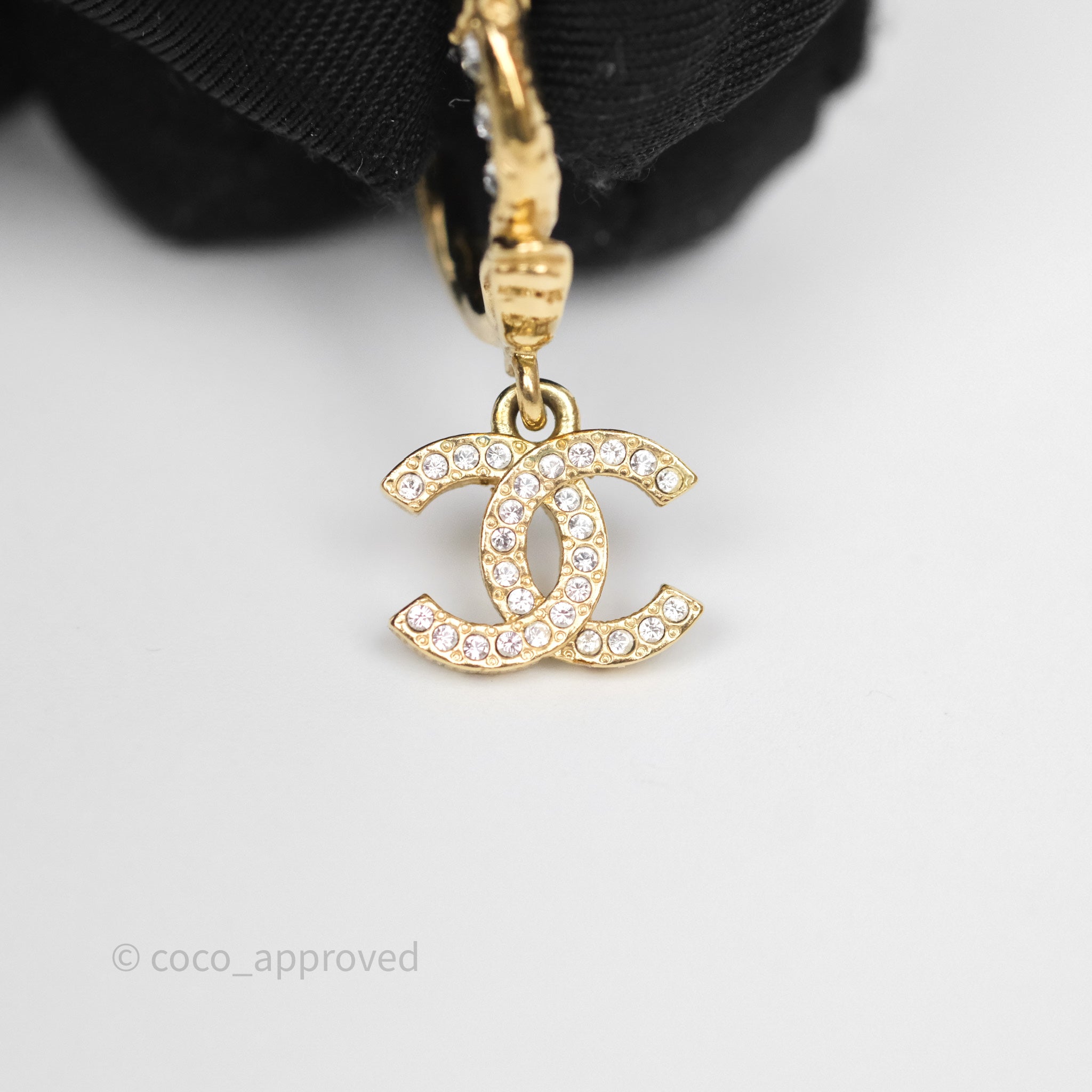 Chanel CC Crystal Hoop Earrings for Women - 23V Gold Tone Luxury Fashion Jewelry - Perfect for Parties, Weddings & Special Occasions