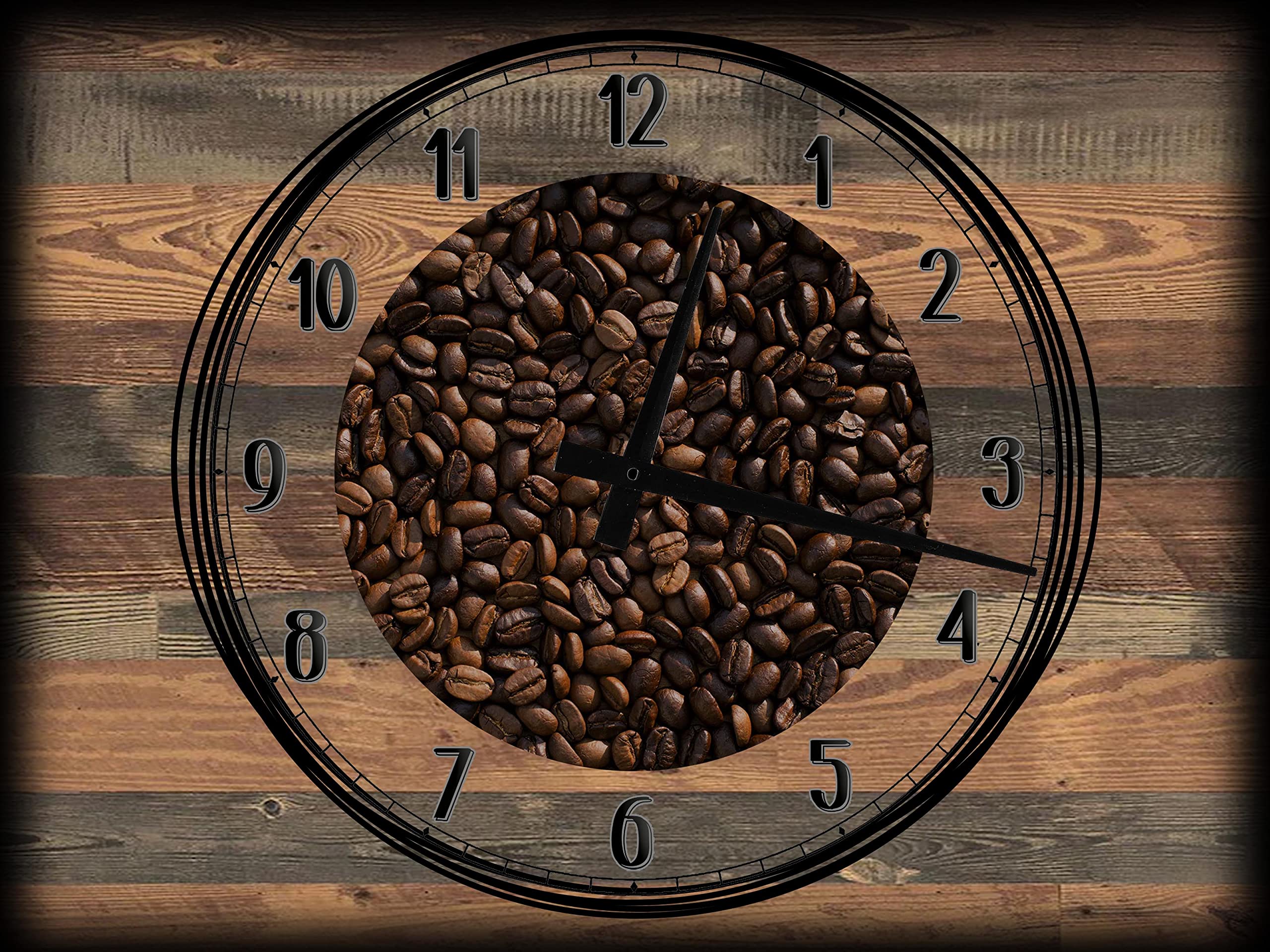 12x16 Inch Large Wall Clock with Coffee Bean Design - Canvas Art Decor for Kitchen, Living Room & Office - Rustic Brown Home Wall Decor