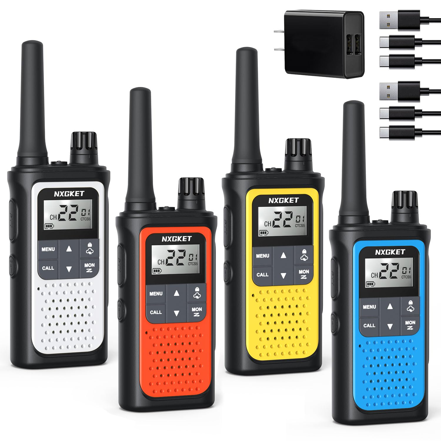 Long Range Walkie Talkies for Adults - Rechargeable 2 Way Radios with NOAA Weather Alerts, 22 FRS Channels & 1800mAh Li-ion Battery, USB-C Charger - Perfect for Outdoor Adventures, Cruises, Camping & Emergency Communication (4 Pack)