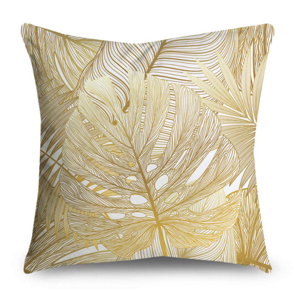 Golden Floral Sofa Pillow Cover - Double-Sided 45x45cm Soft Microfiber for Living Room Decor