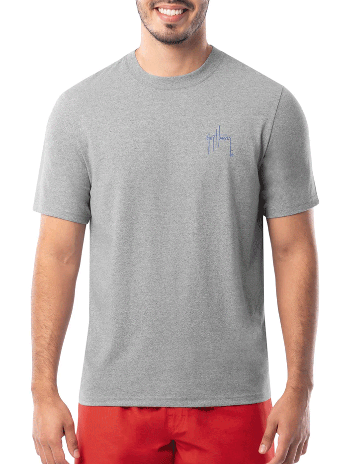 Guy Harvey GHV55727 LGH Men's Glory Sail Short Sleeve T-Shirt - Light Grey Heather - Casual Wear, Beach Outing, Fishing & Outdoor Activities