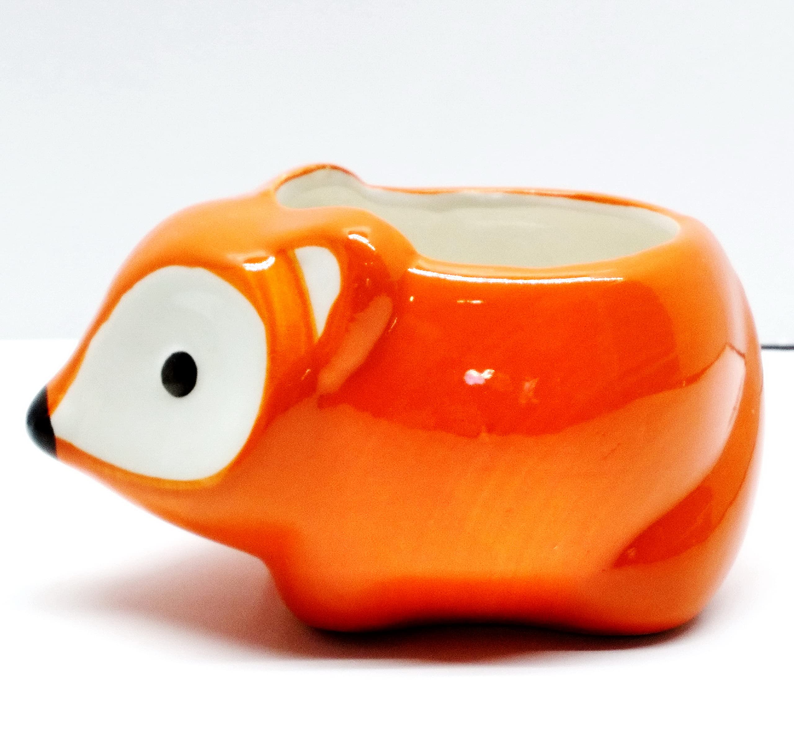 Orange Flora Fox Ceramic Planter Pot - Handmade Flower Pot for Indoor Plants, Succulents & Home Decor | Perfect for Windowsills, Desks & Gift Ideas