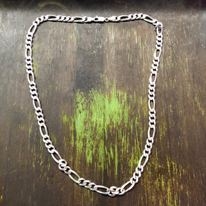 Vintage Heavy Sterling Silver Figaro Chain Necklace for Men & Women - 22