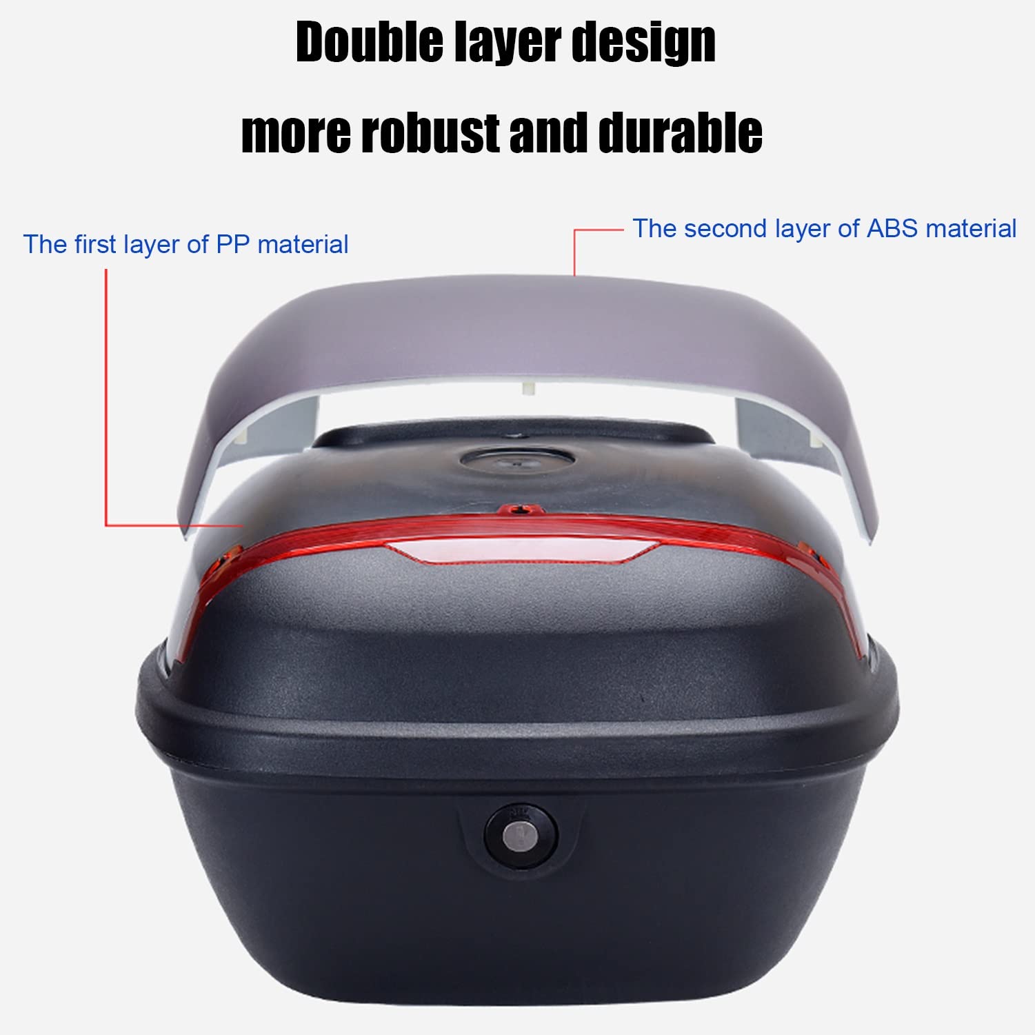 Universal Motorcycle Top Case - Lockable Rectangle Trunk Box with Mounting Hardware for Scooter, Moped & Bike - Secure Helmet & Luggage Storage for Commuting & Road Trips