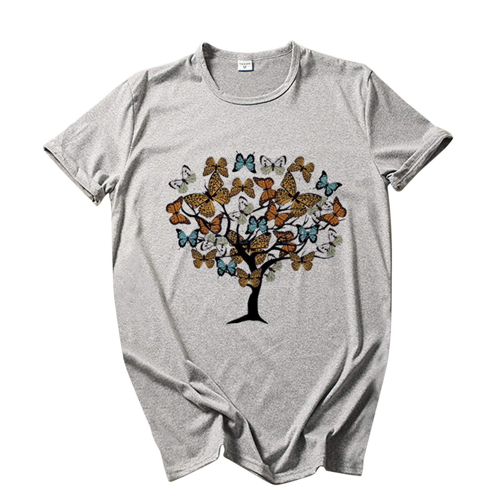 Butterfly Print Oversized Crew Neck T-Shirts for Women - Summer Casual Blouses & Tank Tops - Perfect for Beach Outings, Music Festivals, and Everyday Wear