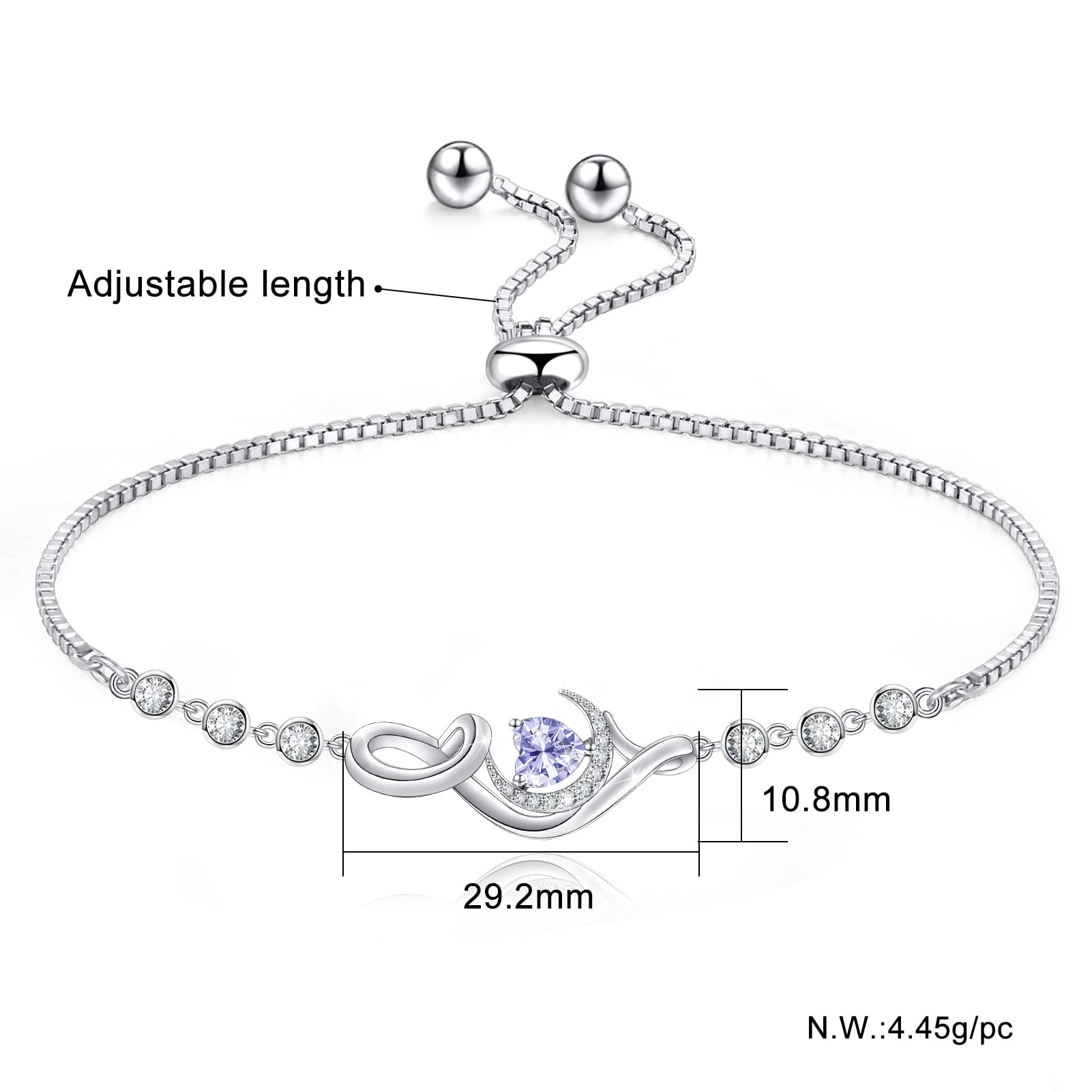 Sterling Silver Birthstone Charm Bracelet for Women - S925 Distance Bracelet, Personalized Gift for Mom, Daughter, Wife - Perfect for Mother's Day, Birthday, Valentine's Day & Anniversary - Elegant Jewelry for Everyday Wear & Special Occasions