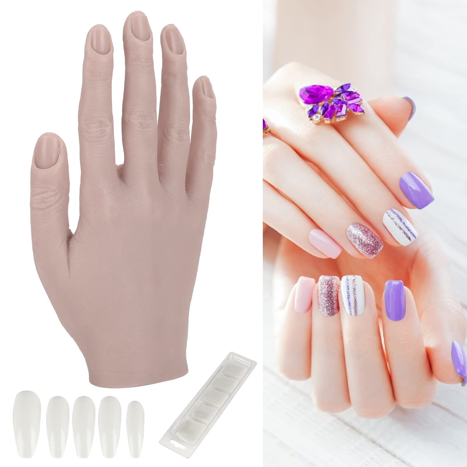 Realistic Silicone Nail Practice Hand for Nail Art Training - Easy to Clean Mannequin Hand for Nail Technicians & Salon Professionals - Perfect for Beginners, Students & Professional Practice