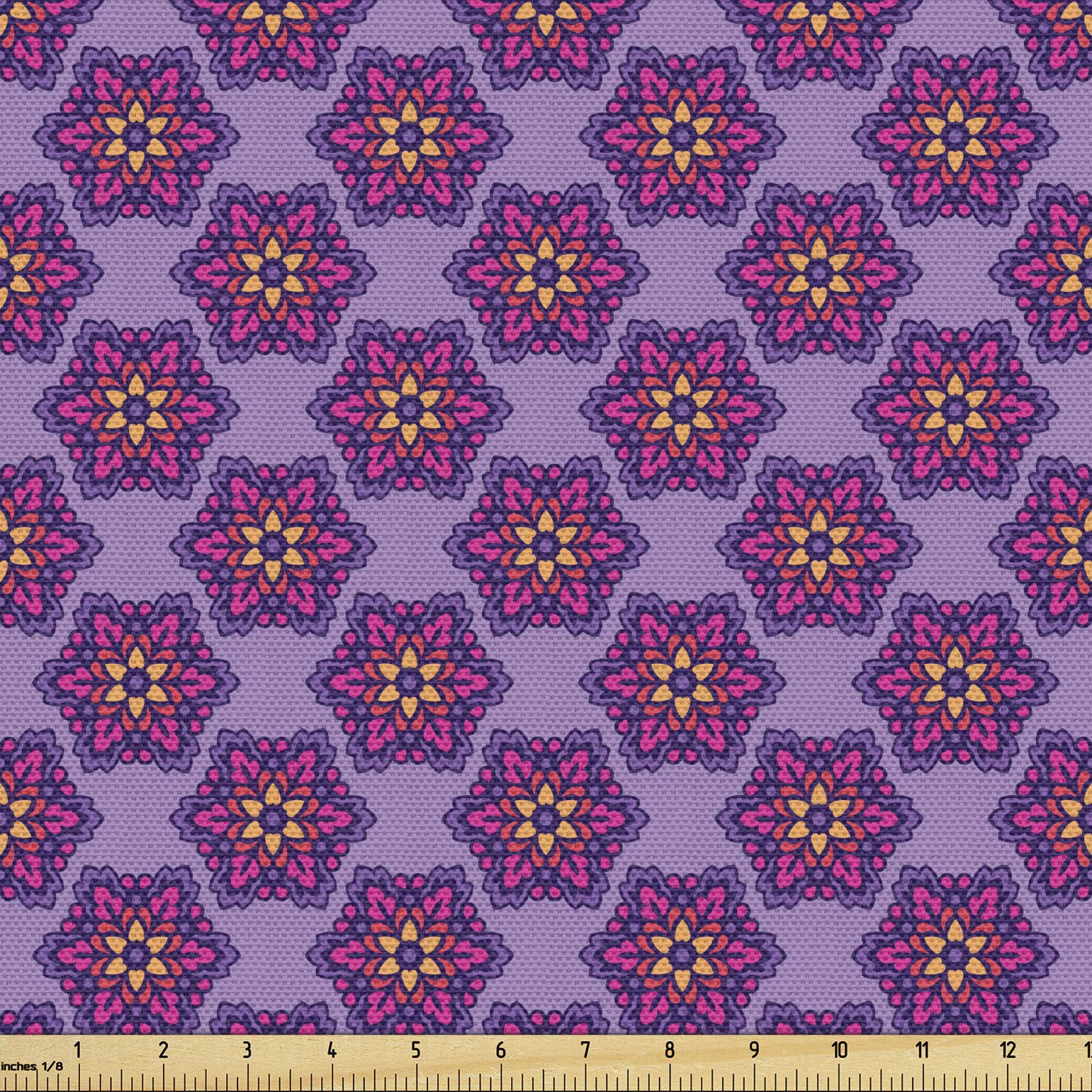 Ambesonne Bohemian Fabric by The Yard - Abstract Ethnic Floral Print Upholstery Fabric for Sofa, Curtains & Home Decor, 1 Yard, Lavender Pink & Pale Orange - Perfect for Bohemian Style Living Room & Bedroom Decor