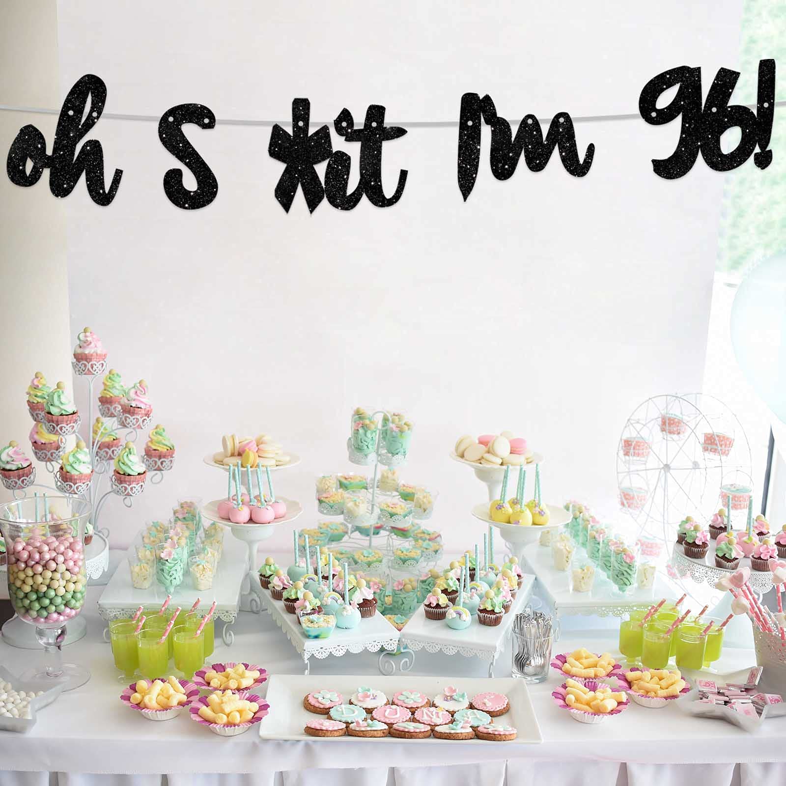 96th Birthday Party Decorations - Glitter Black 'Oh I'm 96!' Banner Backdrop, Photo Studio Props & Flag Kit for Men & Women | Perfect for 96-Year-Old Birthday Celebrations, Photo Booths & Milestone Party Decor