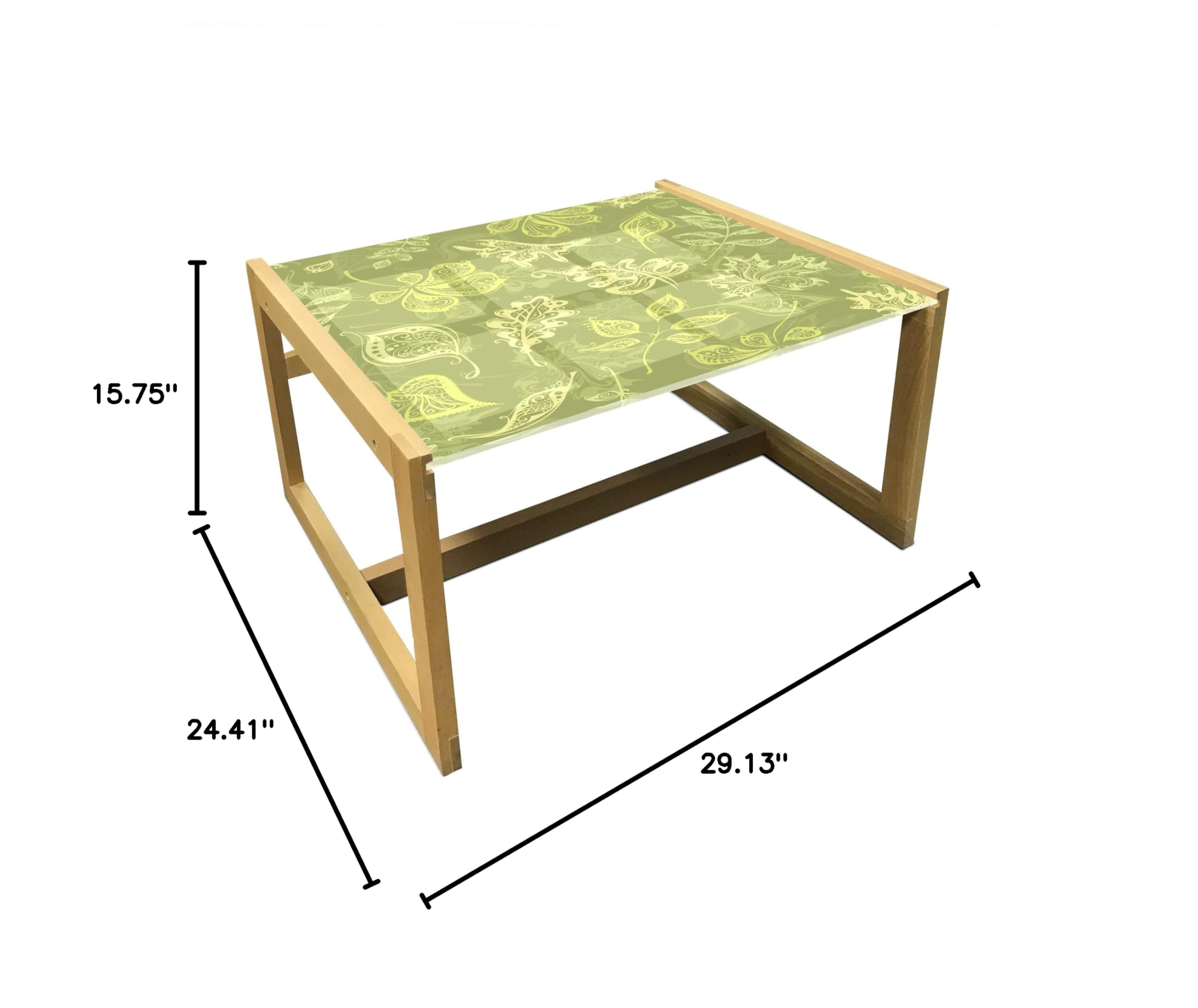 Ambesonne Green Olive Leaf Coffee Table - Acrylic Glass Top with Wooden Frame, Modern Office & Dorm Decor, Medium Size Home Furniture for Living Room, Bedroom, or Study Area